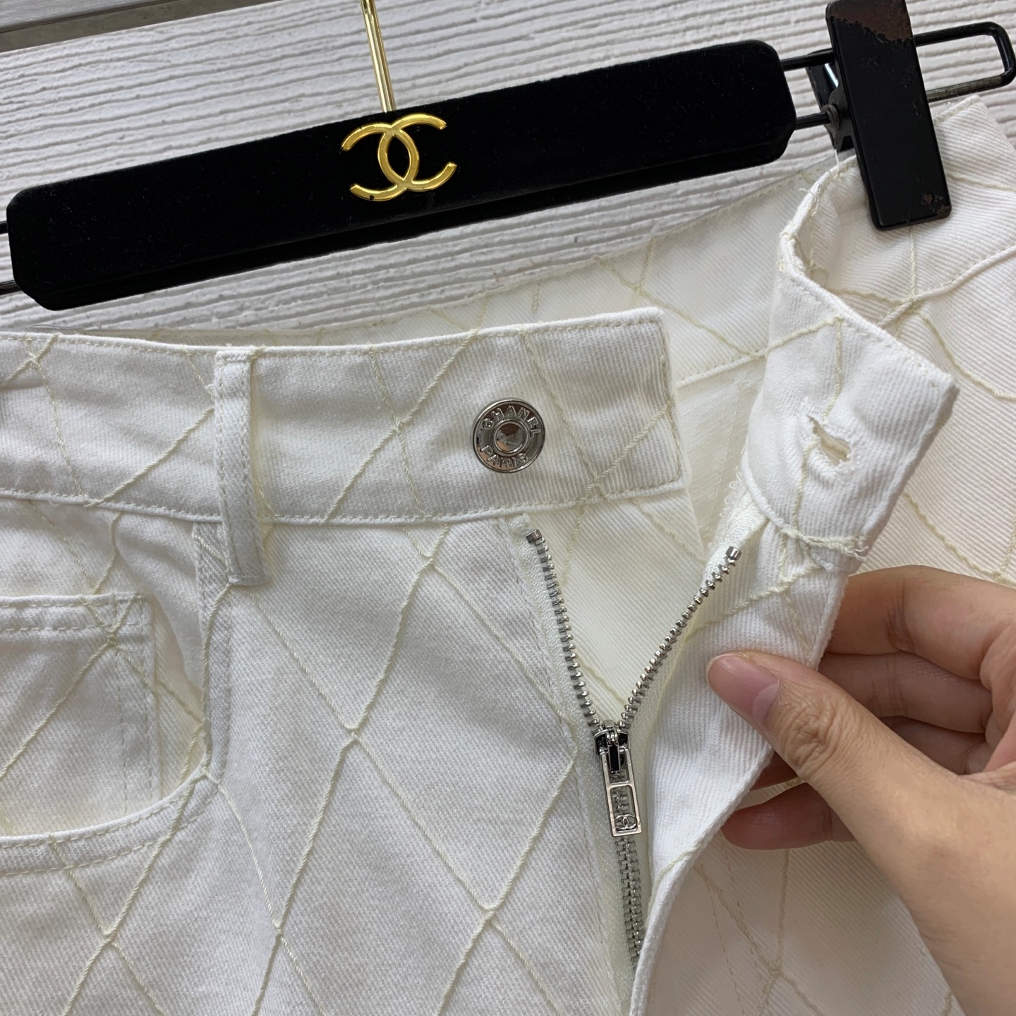 [샤X] 퀼팅 와이드 데님 팬츠