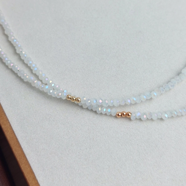 14K 크리스탈 골드볼 레이어드 목걸이 14K누름볼 원석 데일리 초커