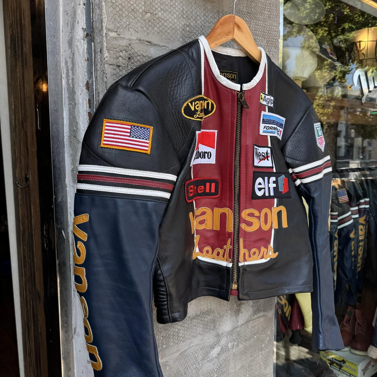 セール！80’s Vanson One Star Leather Jacket VANSON Black Red Leather Riders Jacket Racing One Star Made In USA