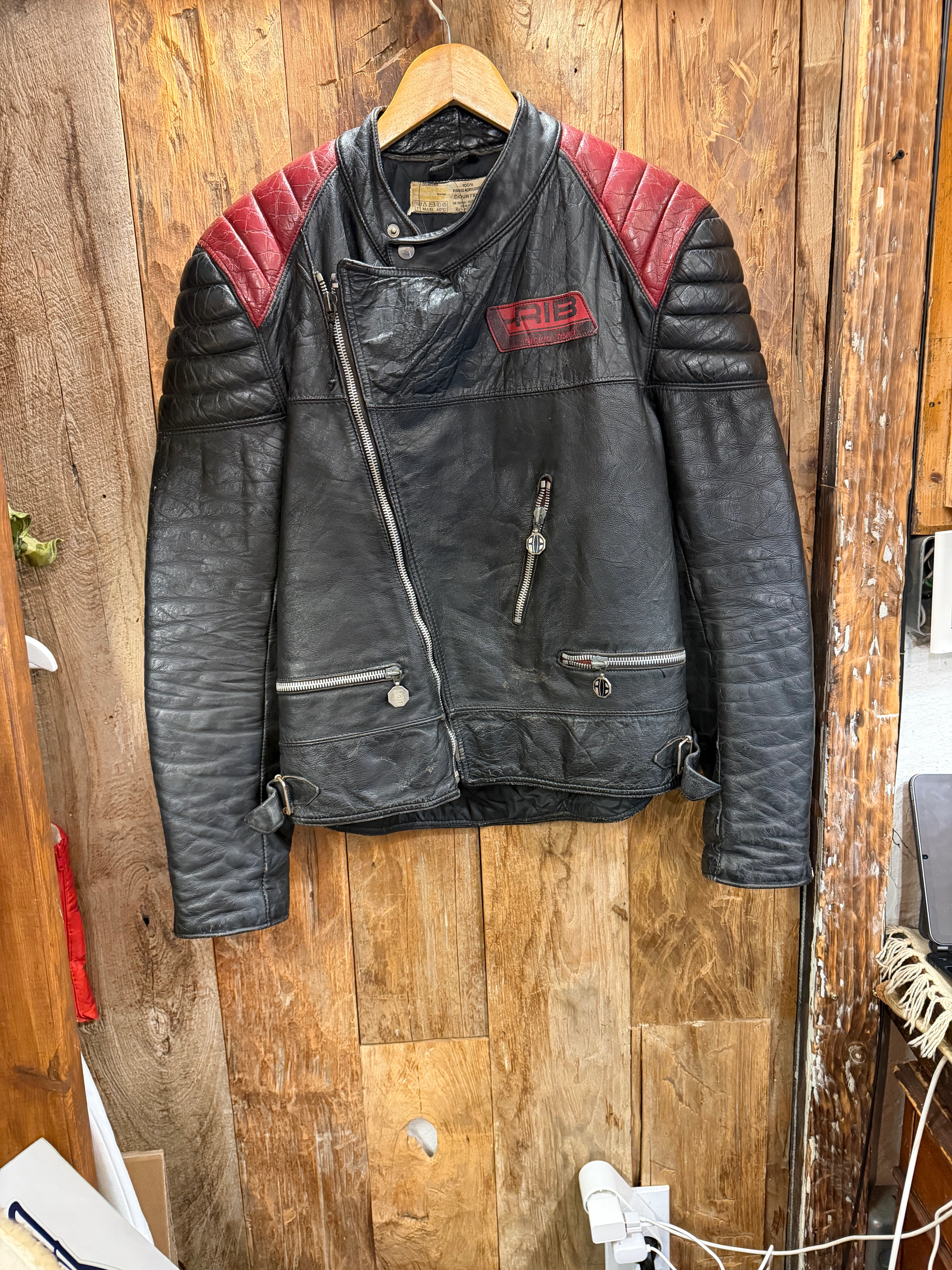 70s〜80s rib leather jacket moss green Vintage 70s Big Steel Brown 