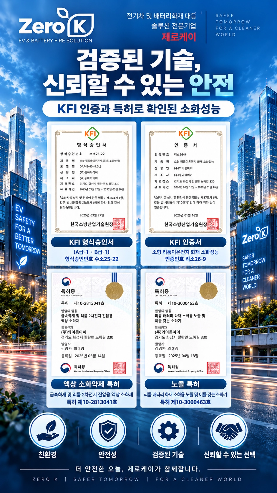 리튬이온배터리 전기차화재 대응 KFI A·B급 형식승인 LIB 성능인증 4L 강화액 소화기