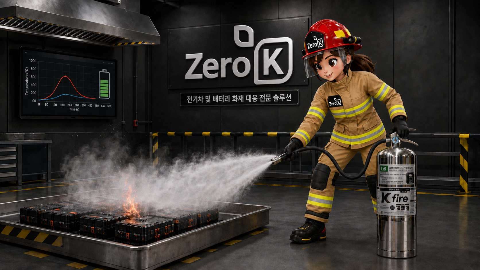 리튬이온배터리 보조배터리 소화기 3L 소형리튬이온전지 화재전용 친환경인증 A급 B급 K급 한국소방기구제작소 ABK 영하40도에서도 얼지않는 초냉각소화약제
