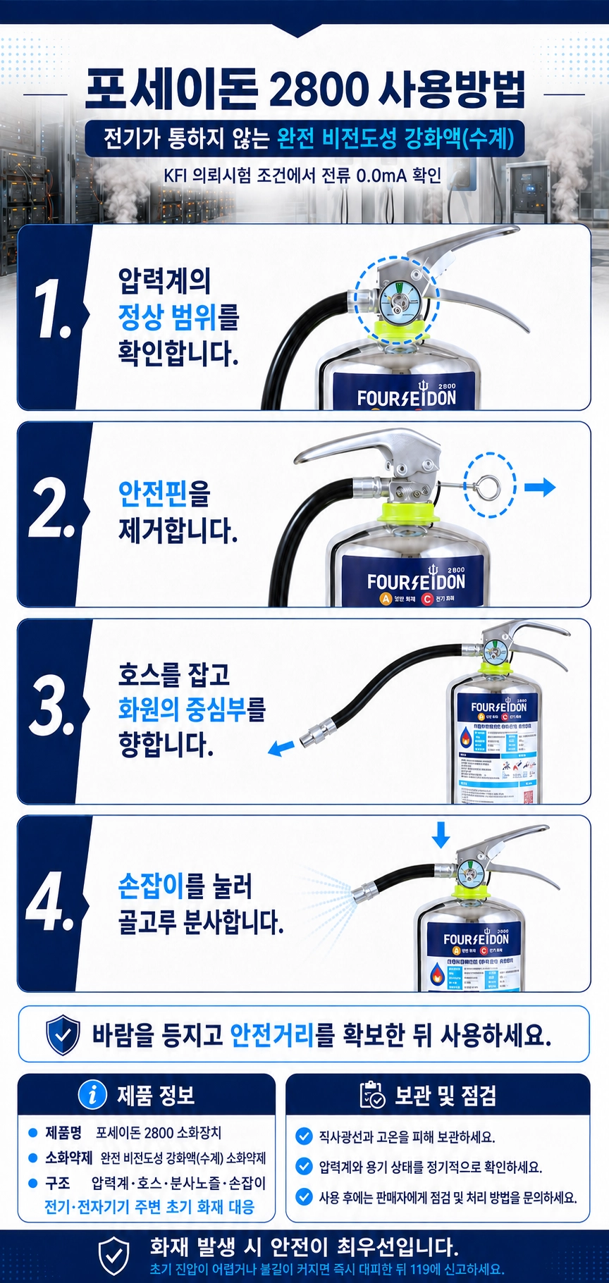 비전도성 AC급 수계 소화장치 포세이돈 2.8kg