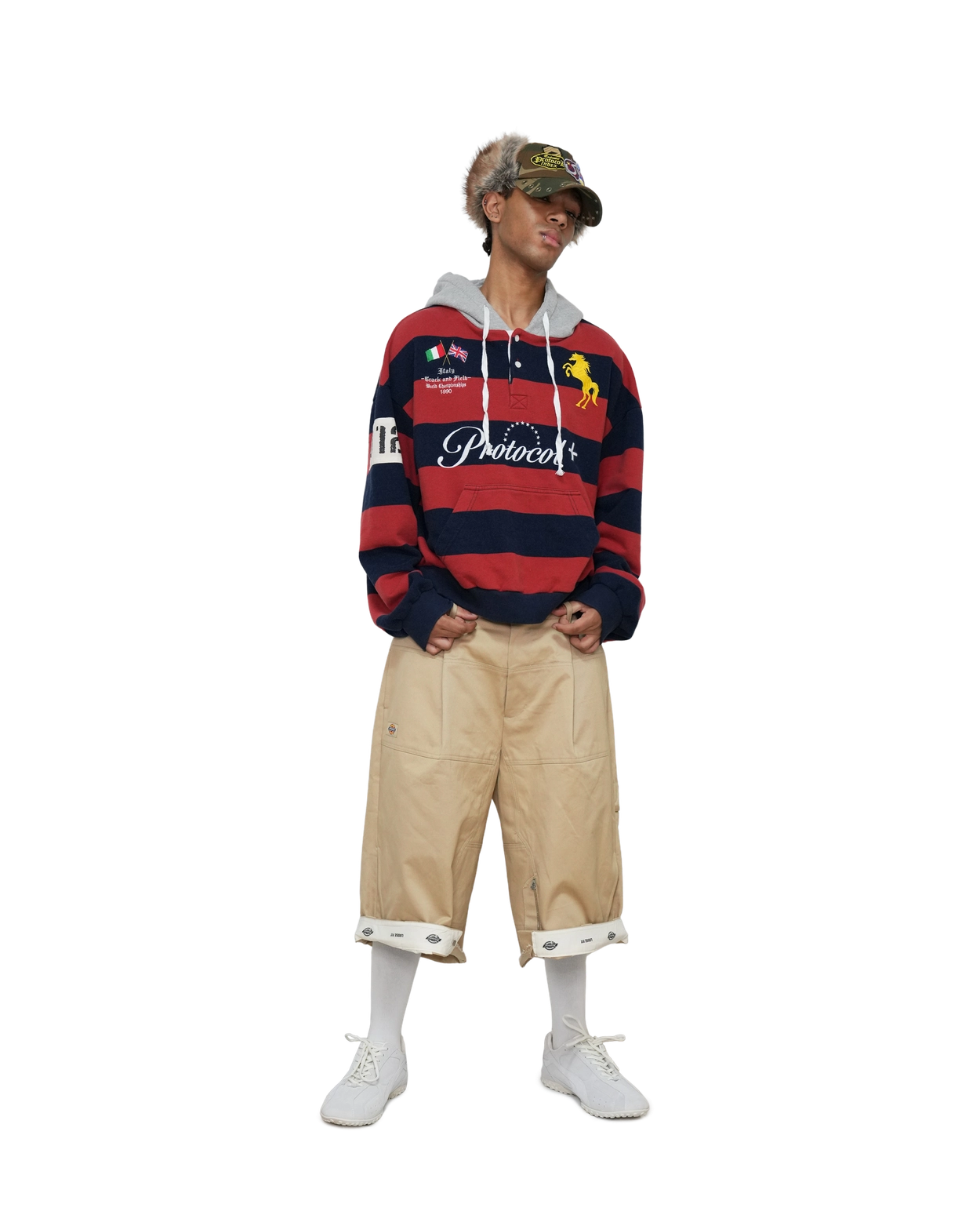 STRIPE POLO HOODIE - RED : protocol-index