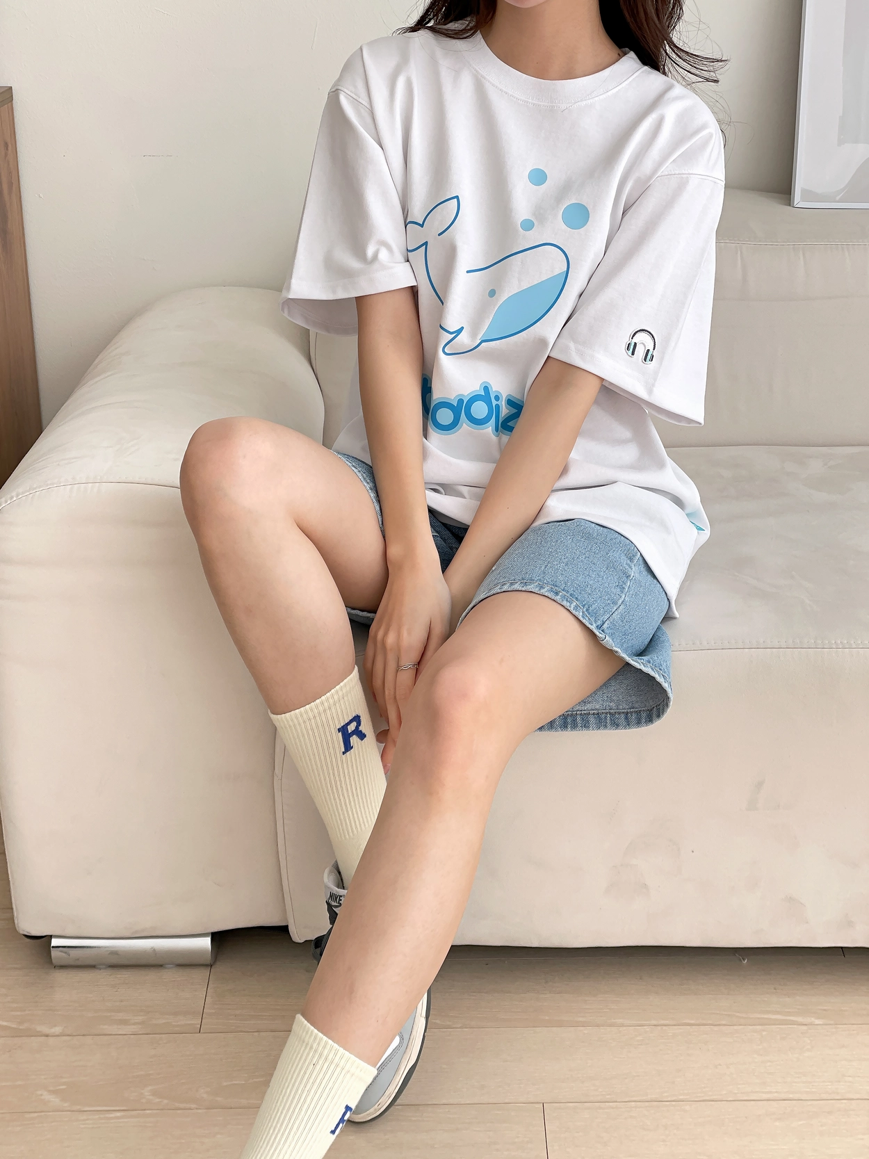 버디즈 고래디자인 반팔티셔츠 루즈핏 여성반팔티 후기형