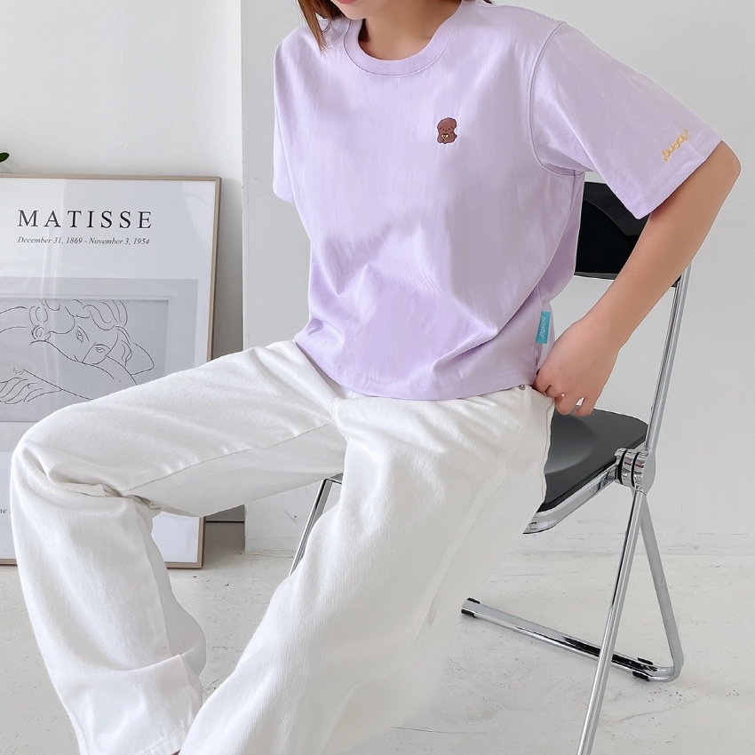 버디즈 브라운푸들 자수크롭반팔티셔츠 루즈핏 여성크롭티