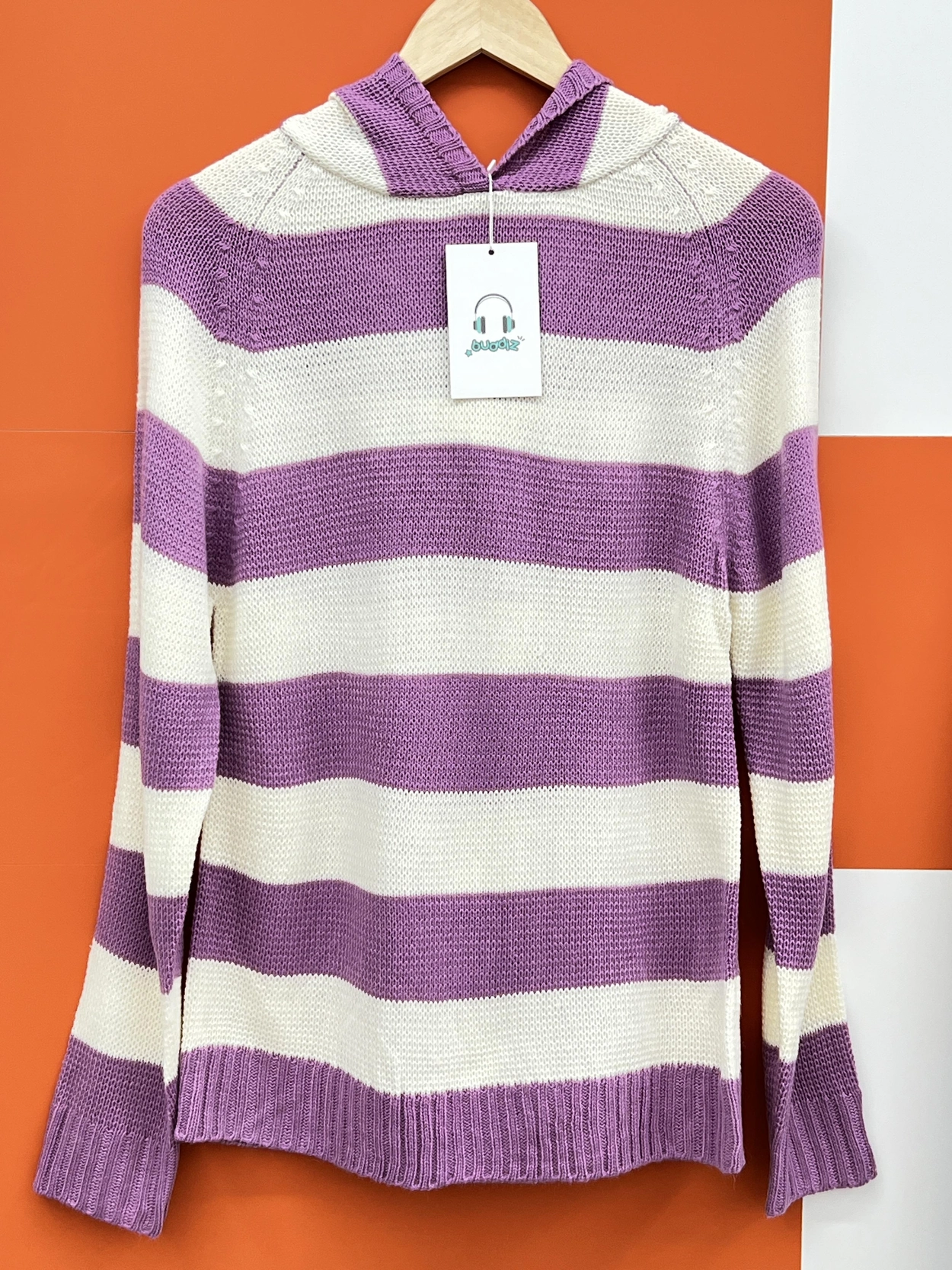 버디즈 빈티지 Qui est 아크릴 니트 후드티 L