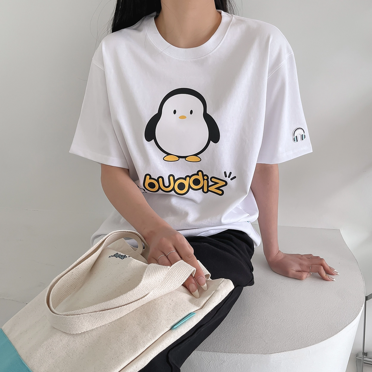 버디즈 펭귄디자인 반팔티셔츠 루즈핏 여성반팔티 코디형