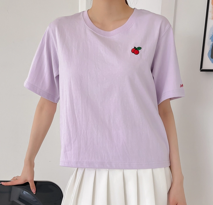 버디즈 체리자수 크롭반팔티셔츠 루즈핏 여성크롭티