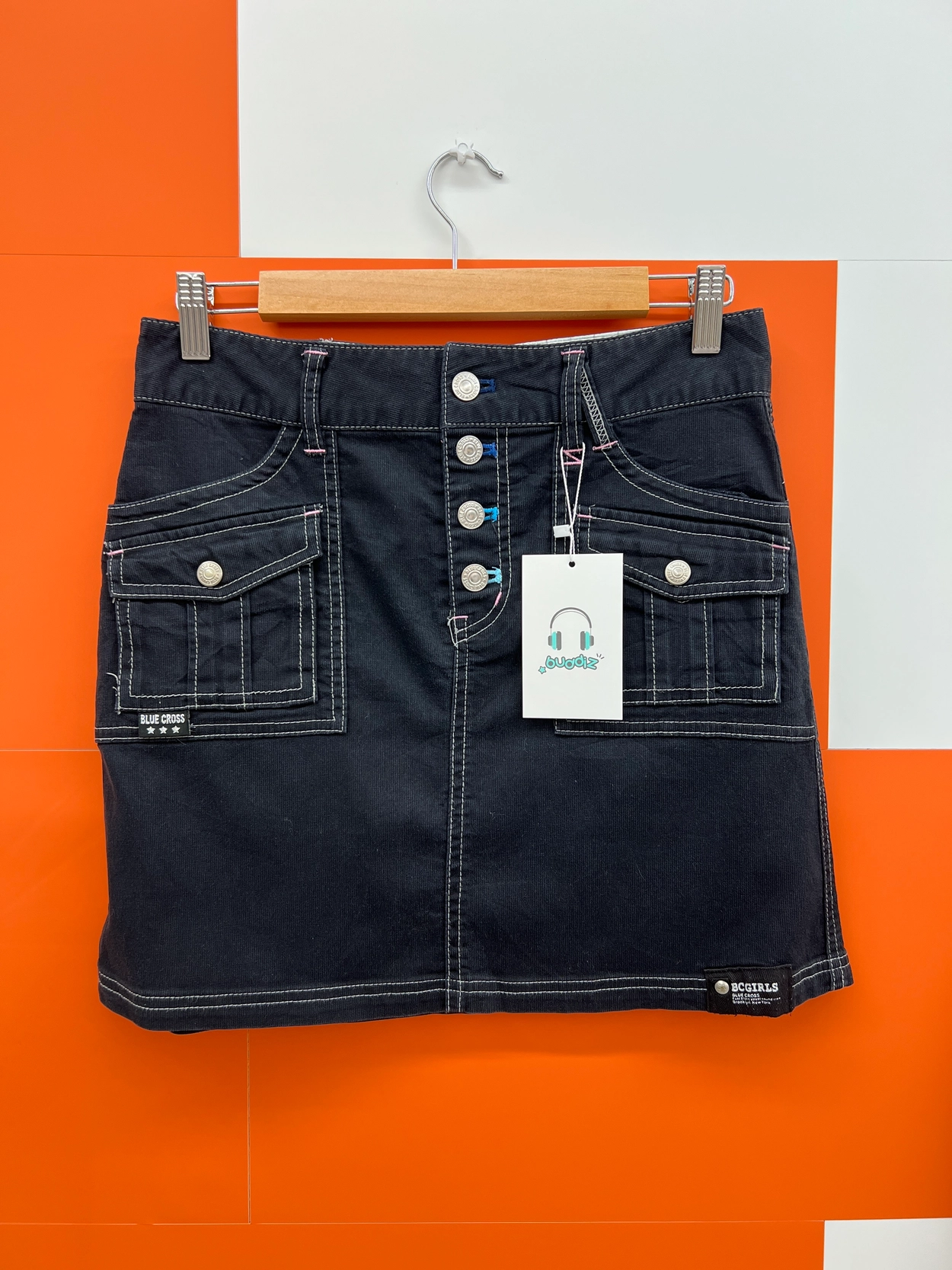 버디즈 빈티지 BLUE CROSS 코튼 폴리우레탄 미니 스커트 (29)