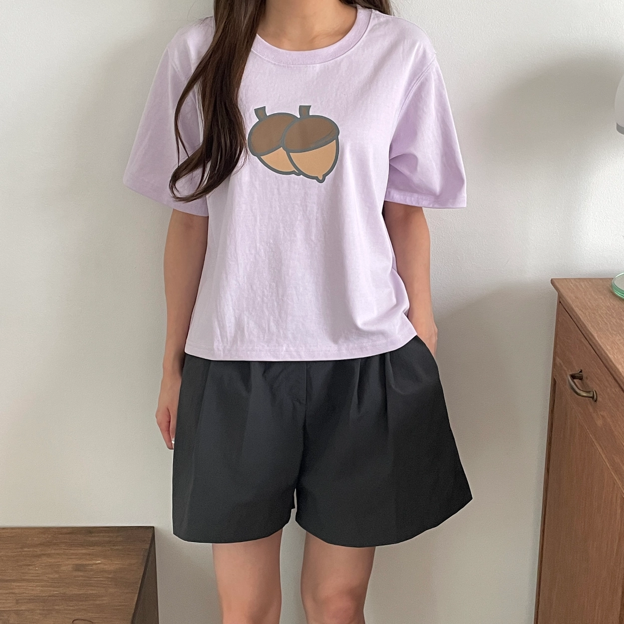 버디즈 도토리 디자인 크롭반팔티셔츠 루즈핏 여성크롭티 코디형