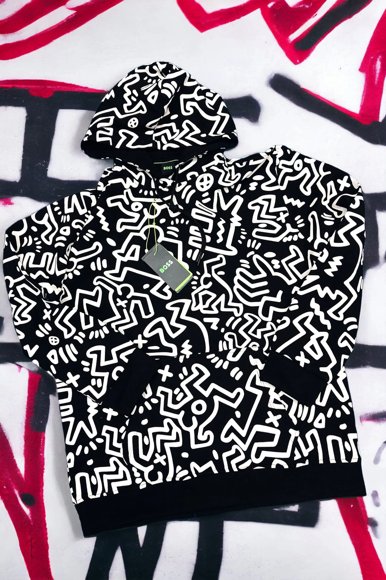 [병행수입] BOSS 키스해링 콜라보 레귤러 후드티 S 코디형