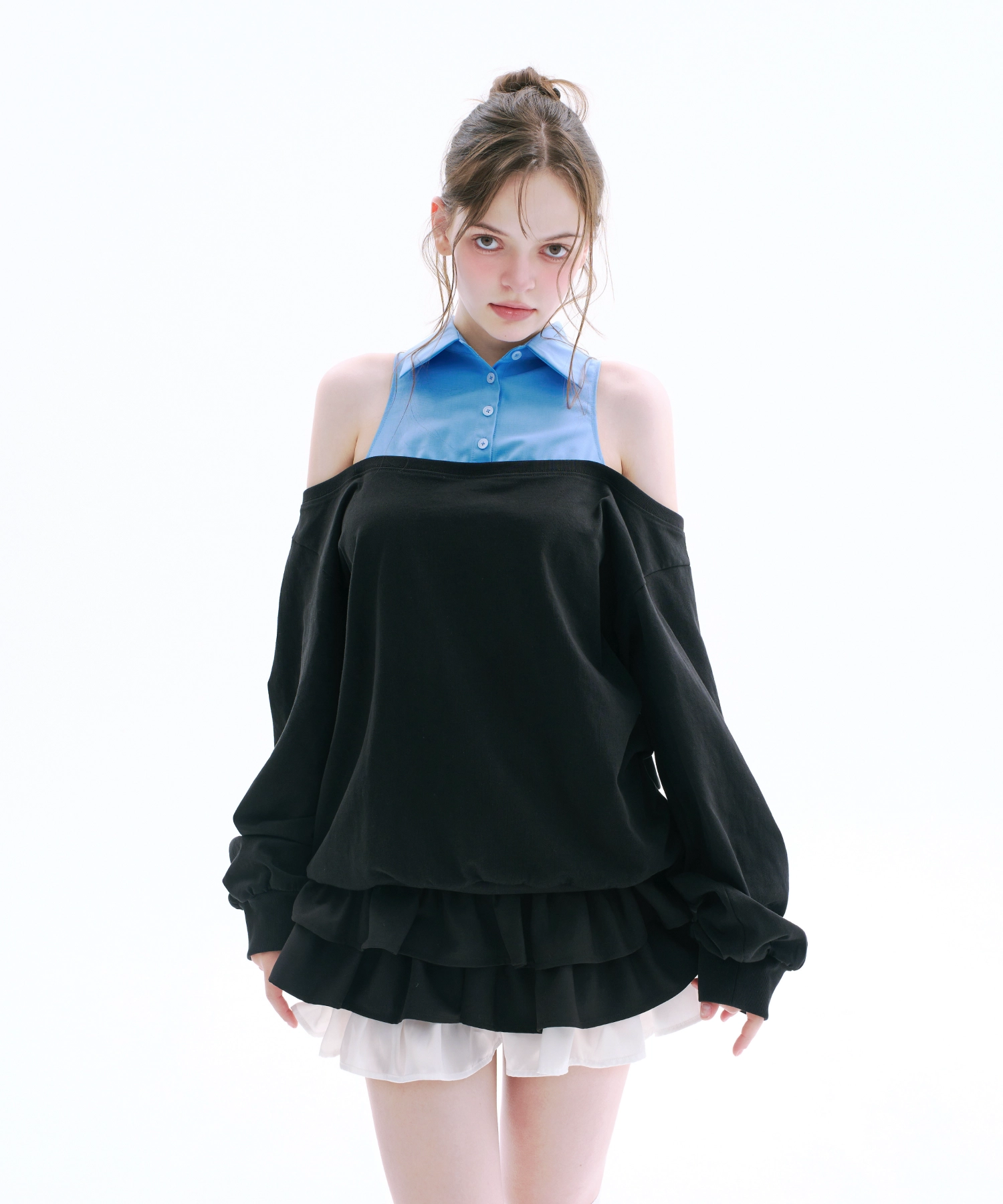ARCMETHOD（アークメソッド）の「レイヤードオフショルダースウェットシャツ (Blue)（トップス）」