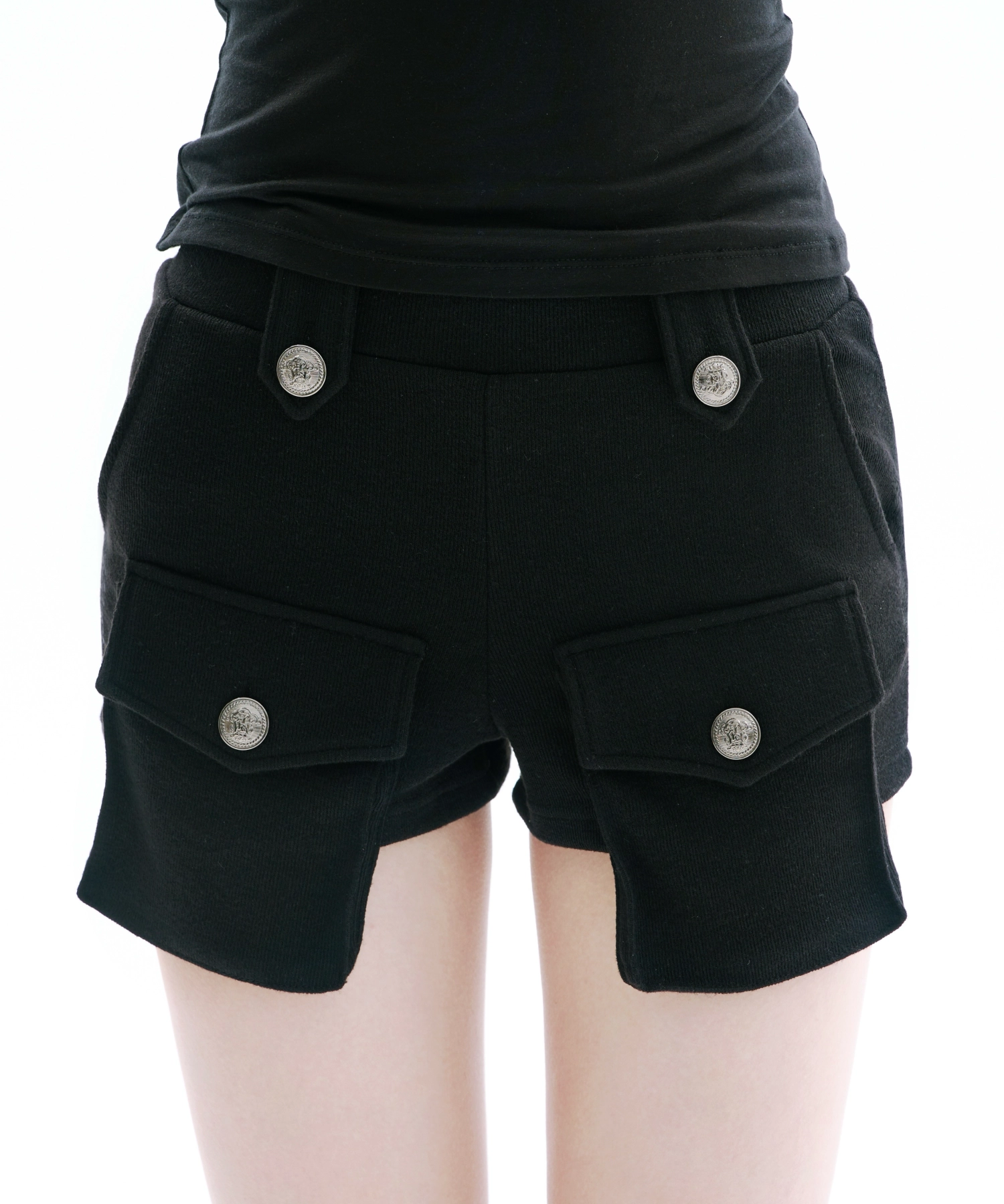 Stretch Button Pocket Shorts (Black)