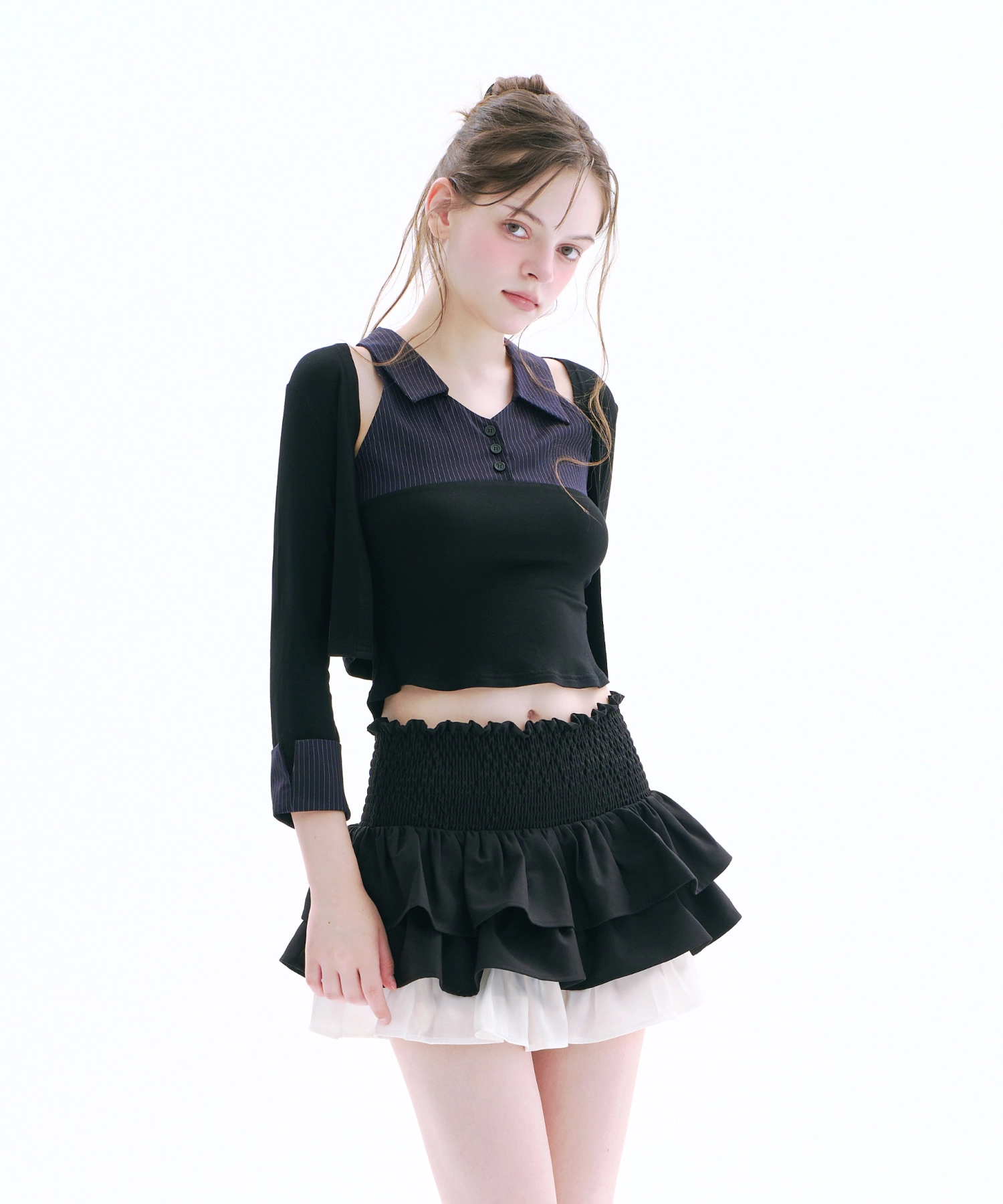 Layered Sleeveless Top & Bolero set (Navy)