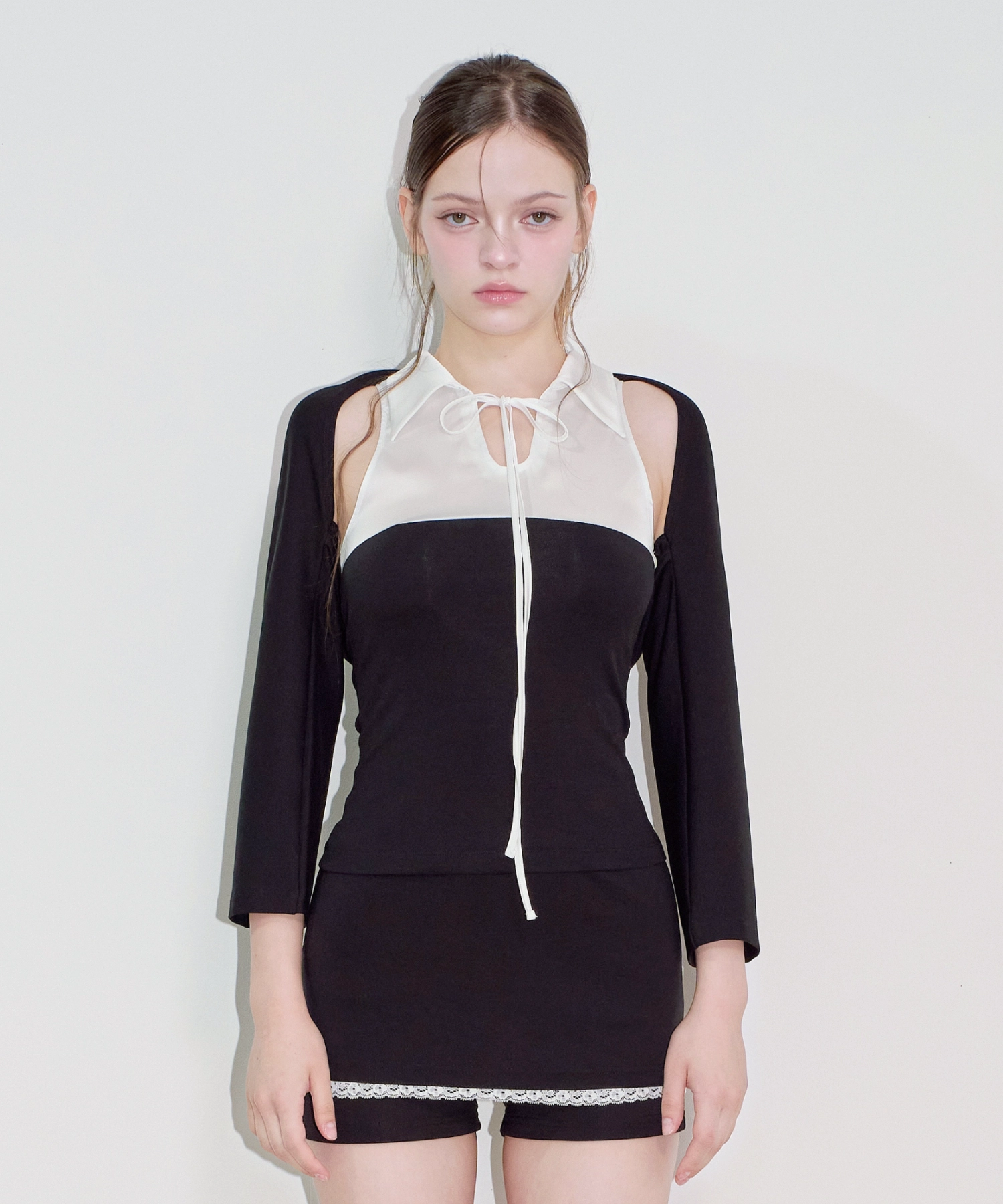 [SET] Satin Ribbon Bolero Set (black)