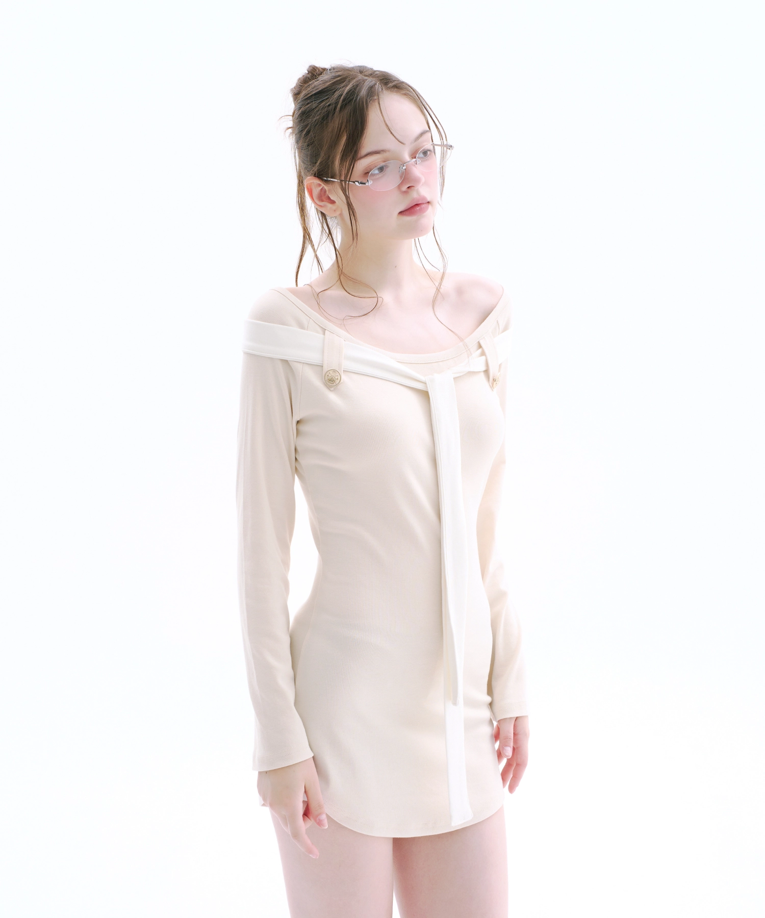 Scarf Button Long Sleeve (Beige)