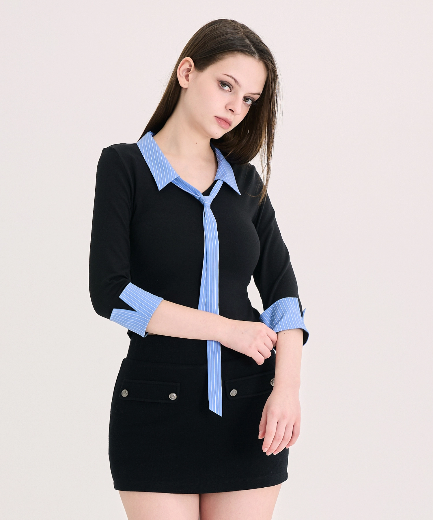 Layered Tie Shirt (Blue Stripe)