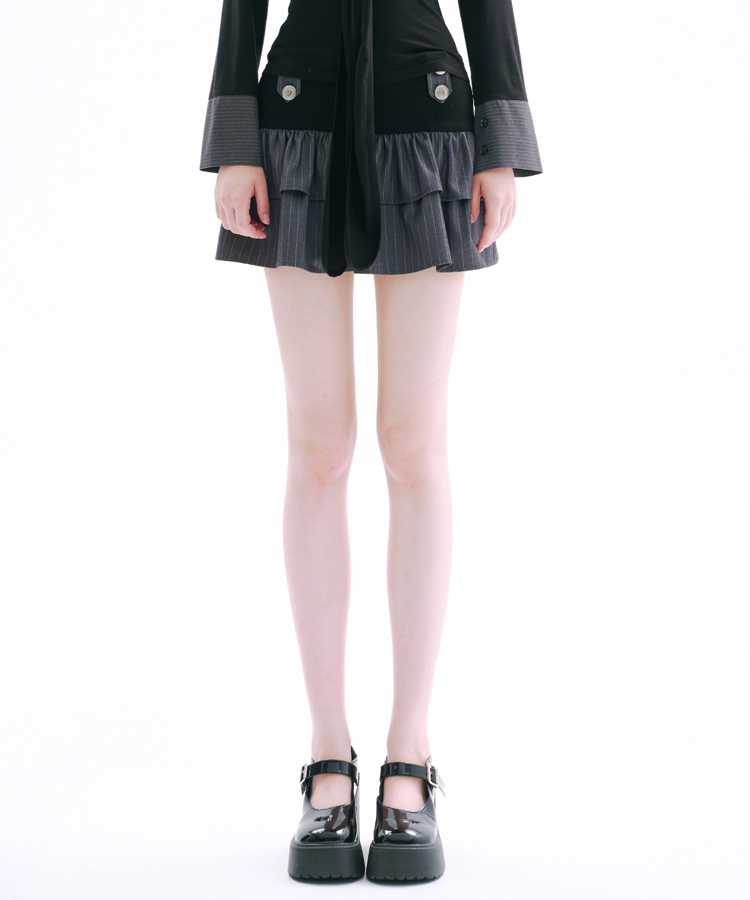 Double Ruffle Button Skirt (Gray)
