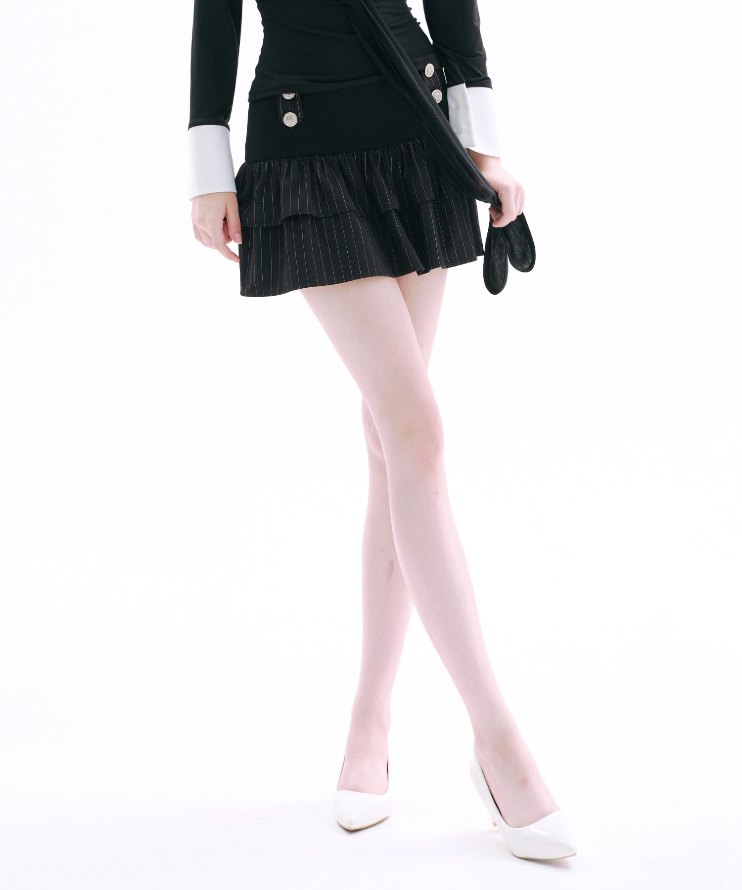 Double Ruffle Button Skirt (Black)