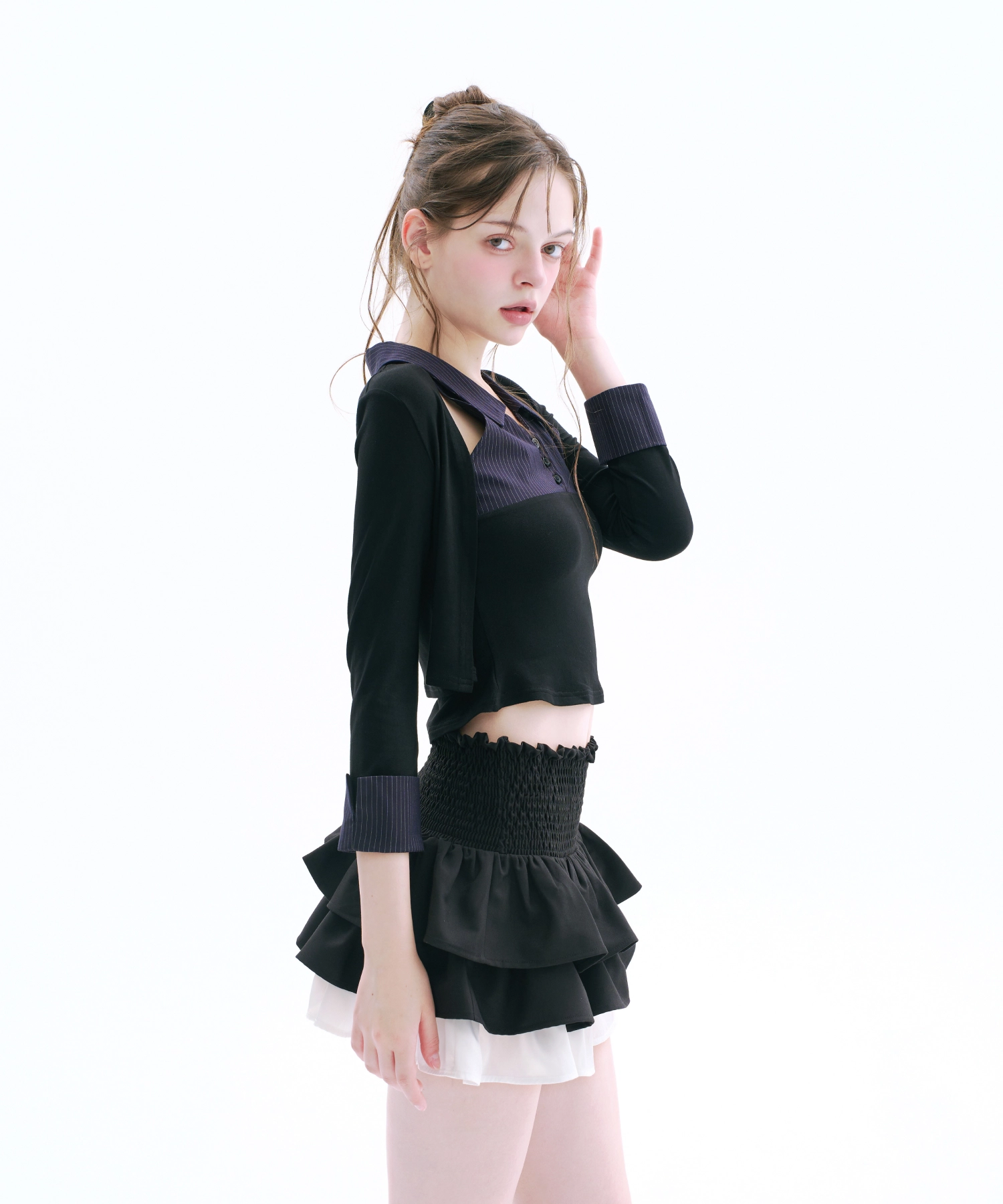 Layered Sleeveless Top & Bolero set (Navy)