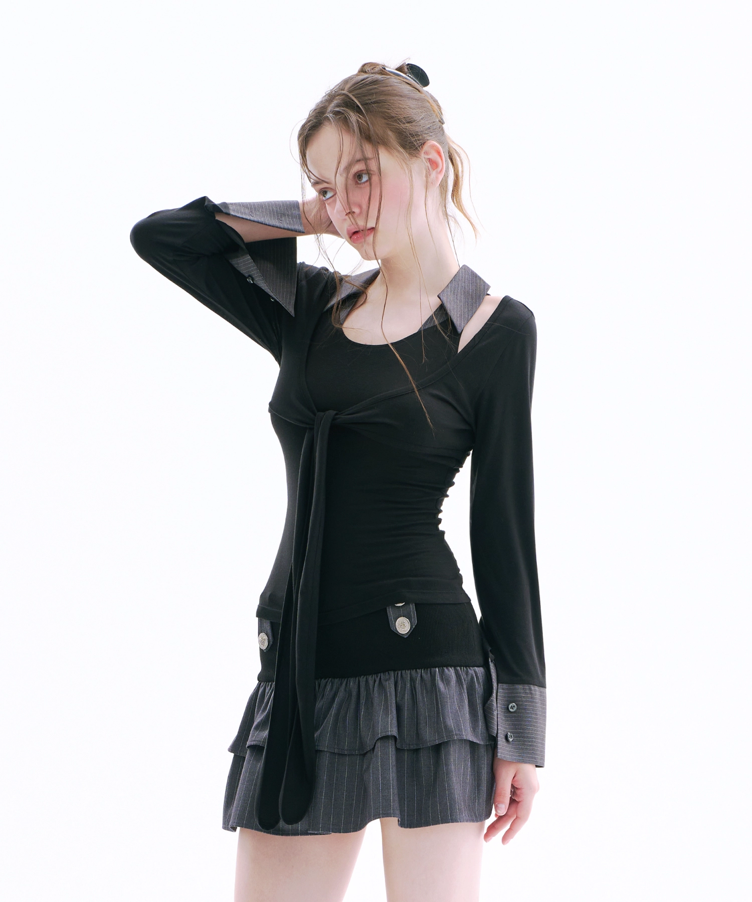 Ellen Layered Bolero Set (Gray)