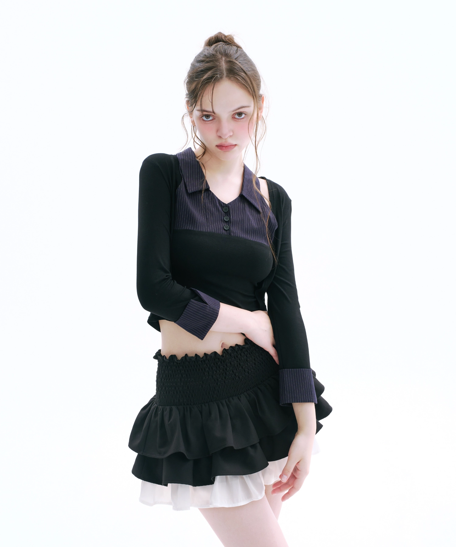 Layered Sleeveless Top & Bolero set (Navy)