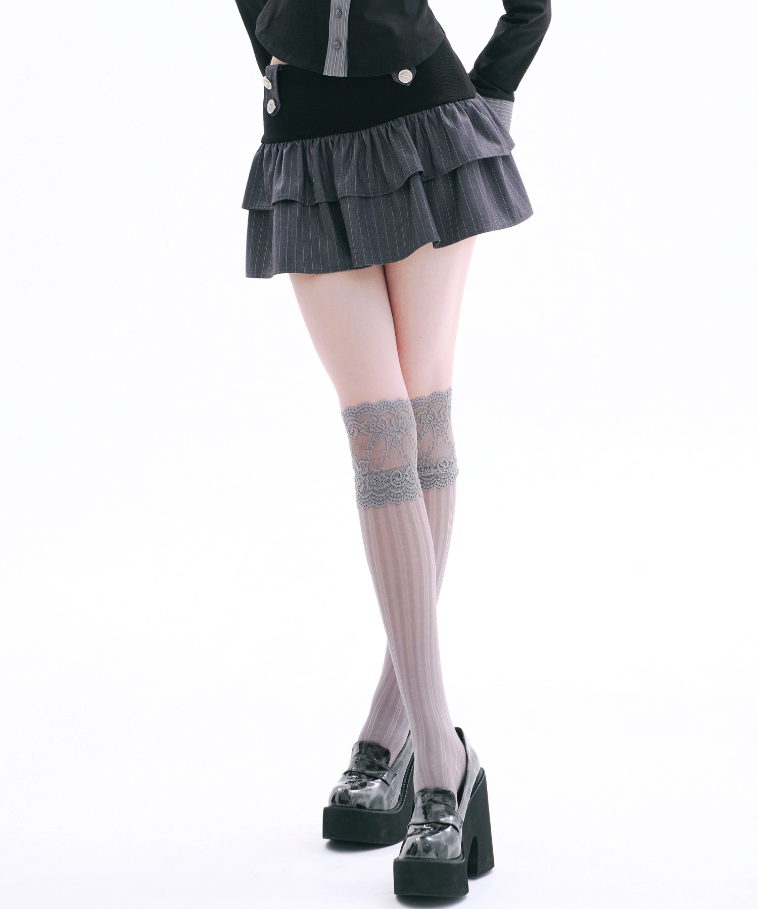 Double Ruffle Button Skirt (Gray)