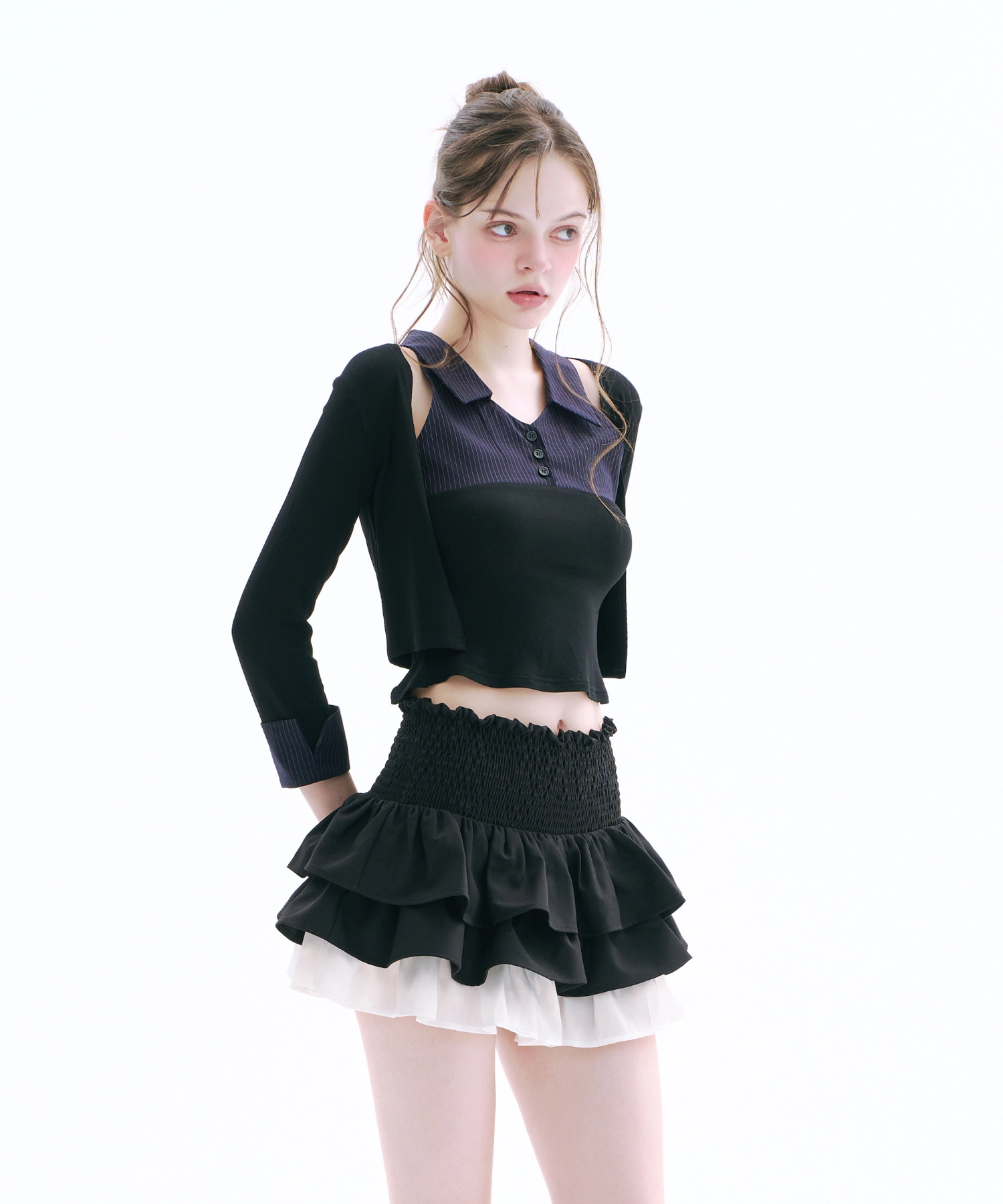 Layered Sleeveless Top & Bolero set (Navy)