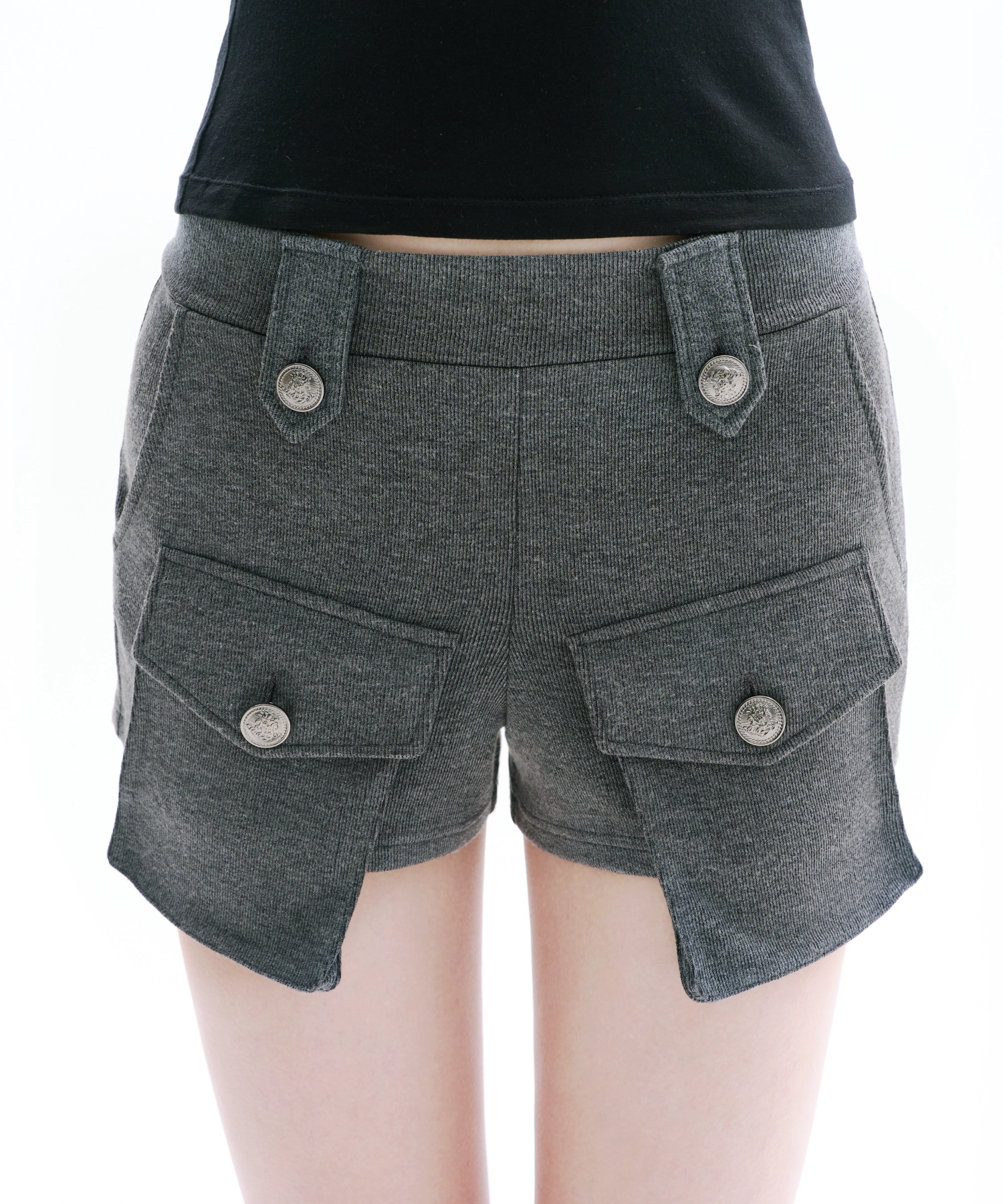 Stretch Button Pocket Shorts (Grey)