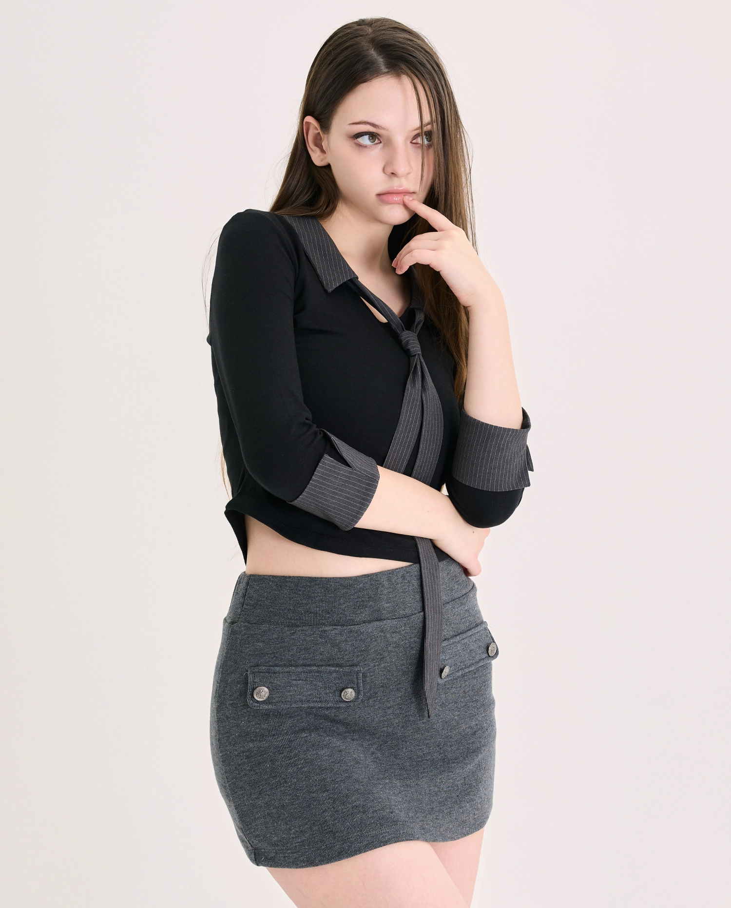 Layered Tie Shirt (Grey)