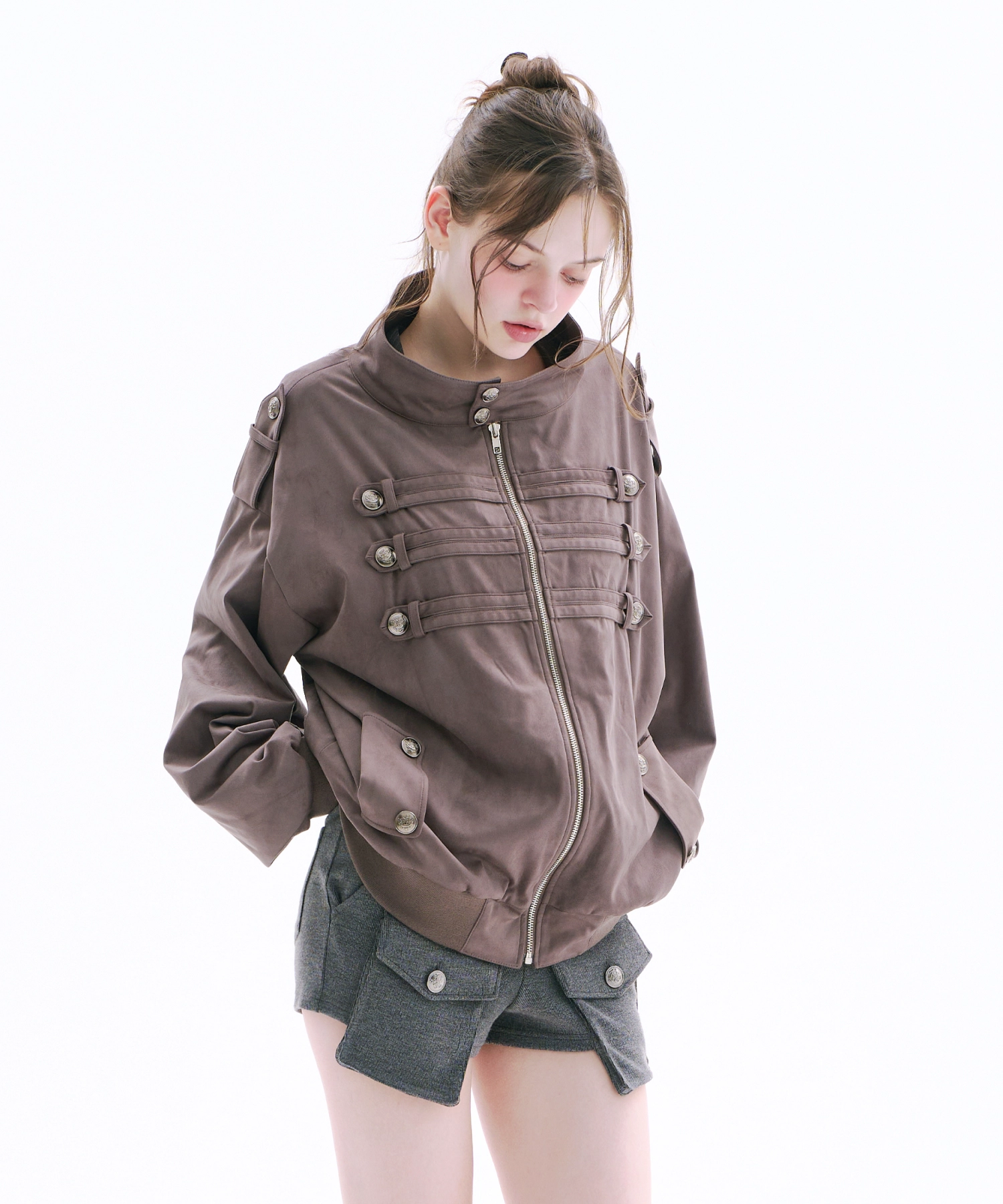Stretch Button Pocket Shorts (Grey)