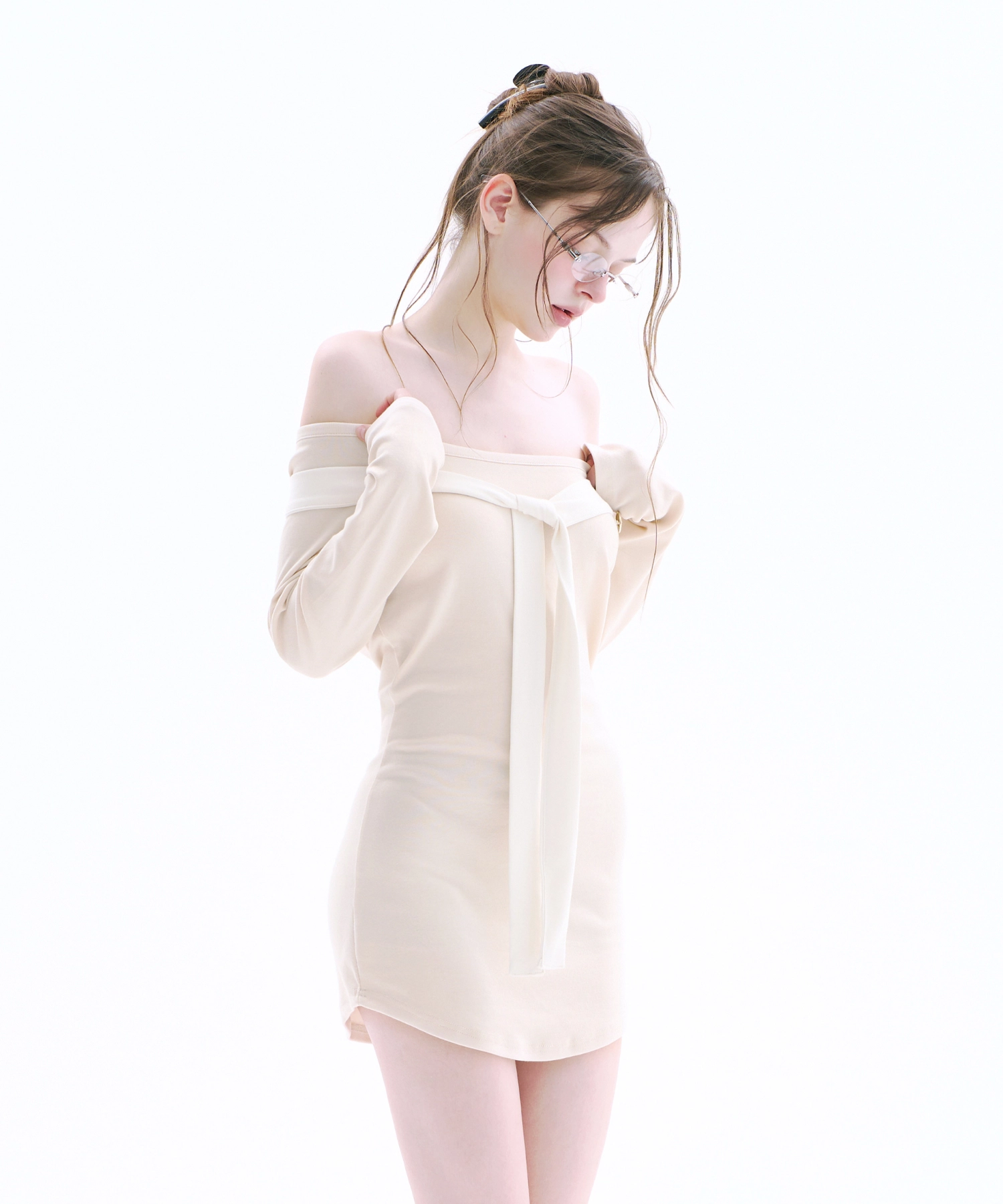 Scarf Button Long Sleeve (Beige)