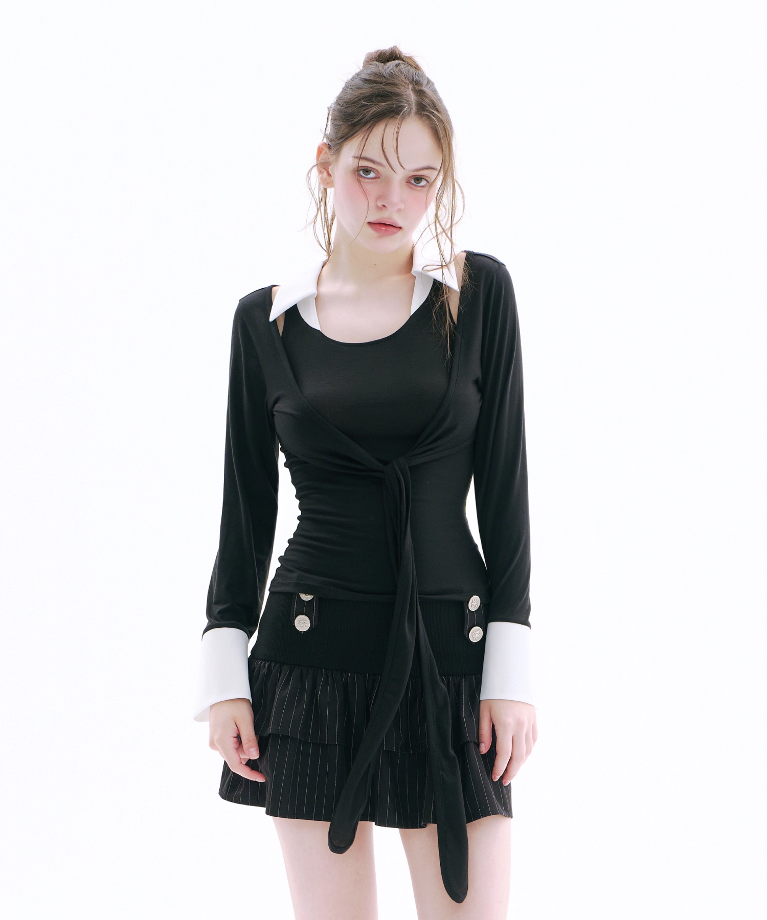 Double Ruffle Button Skirt (Black)
