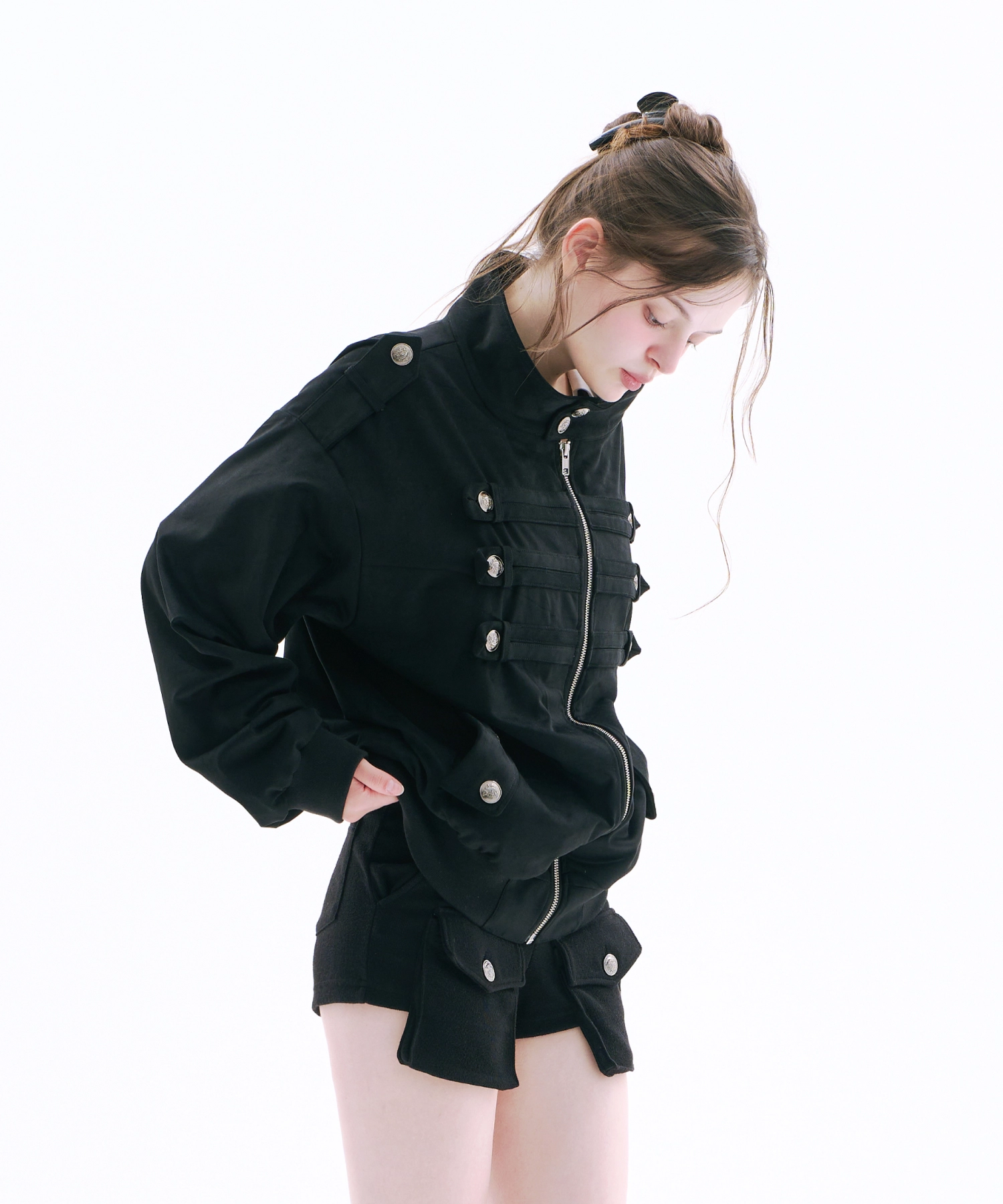 Stretch Button Pocket Shorts (Black)