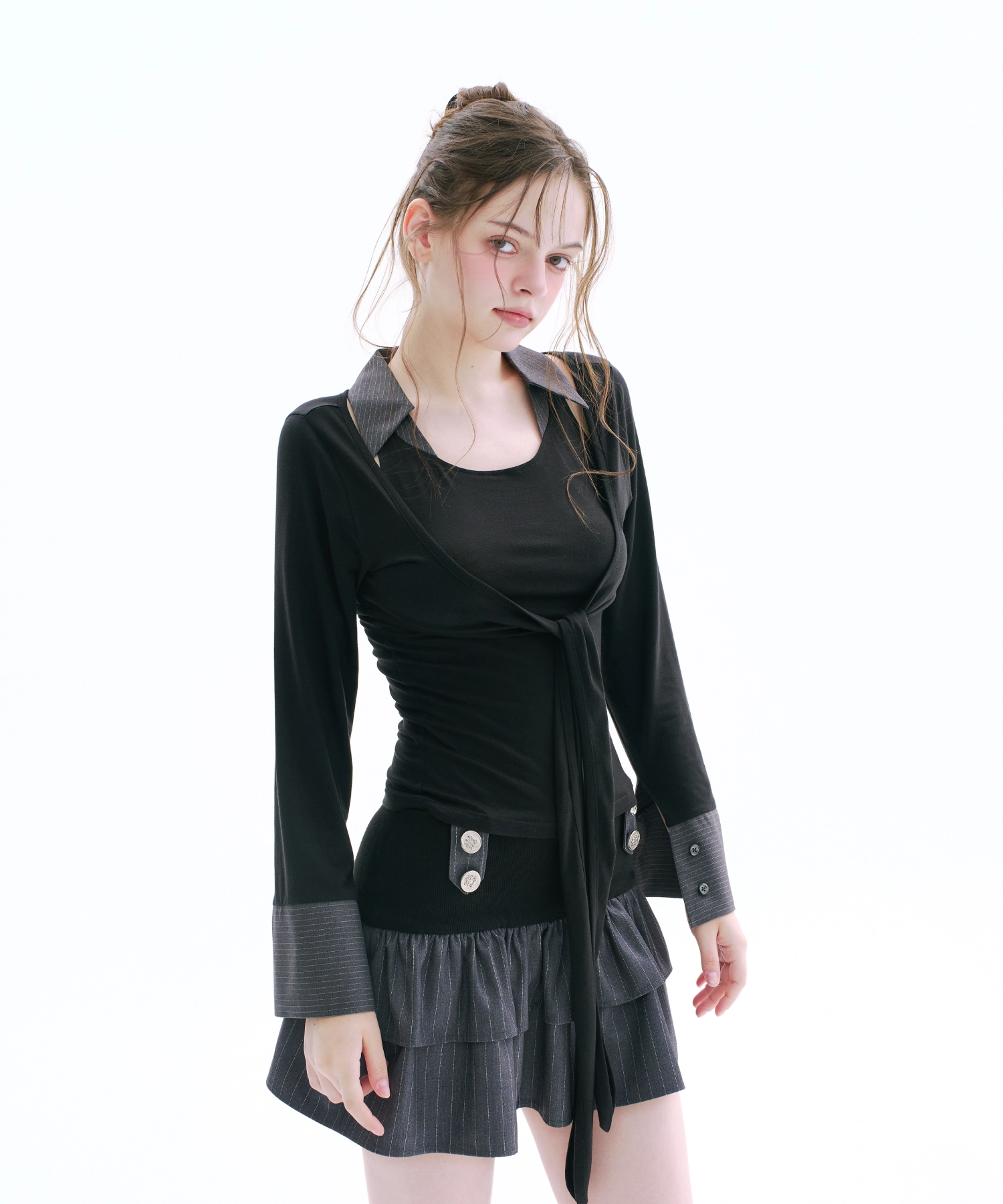 Ellen Layered Bolero Set (Gray)