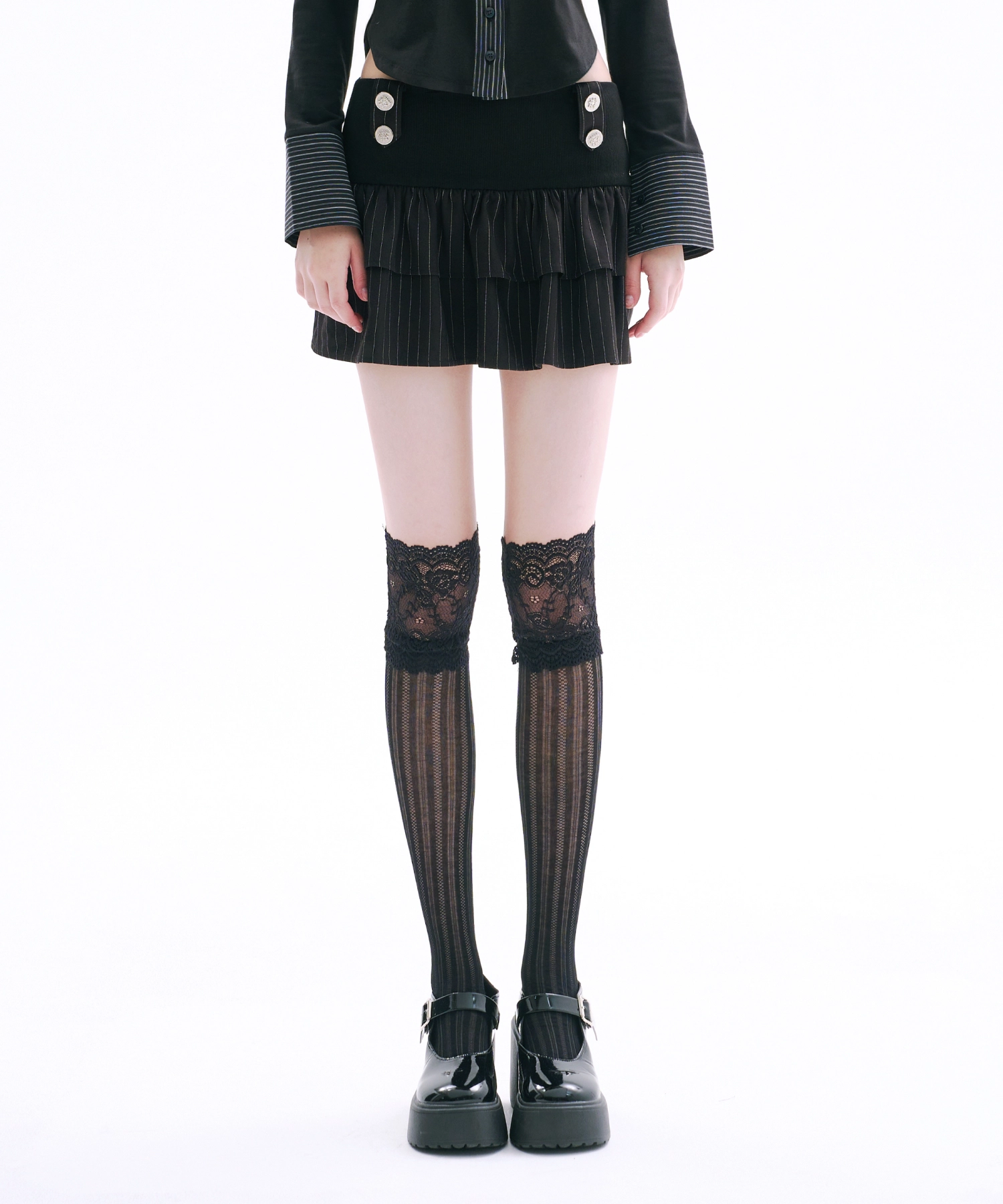 Double Ruffle Button Skirt (Black)
