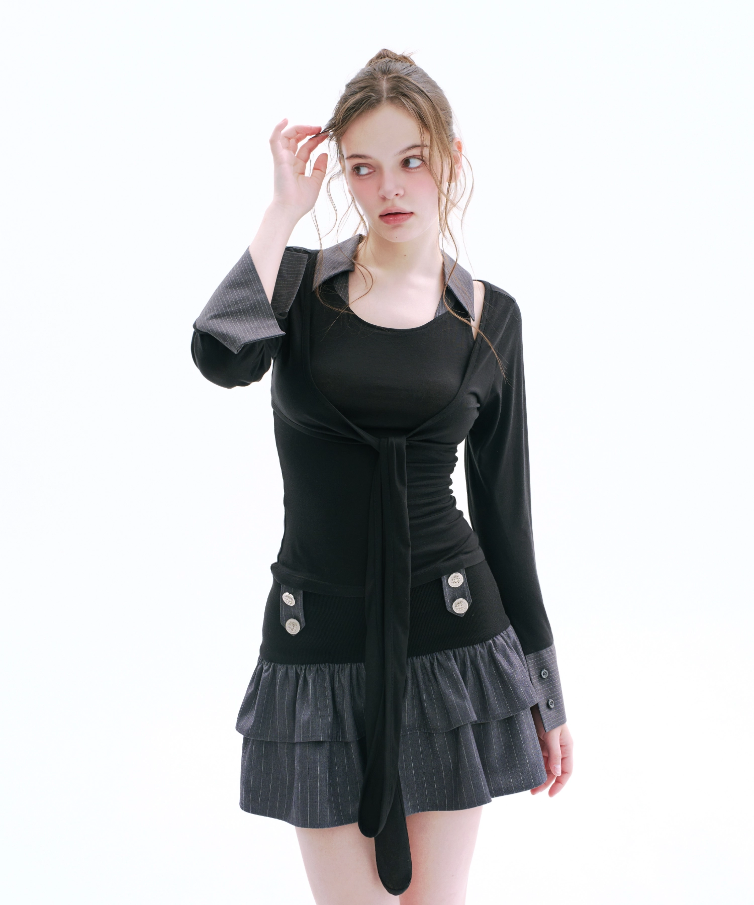 Double Ruffle Button Skirt (Gray)