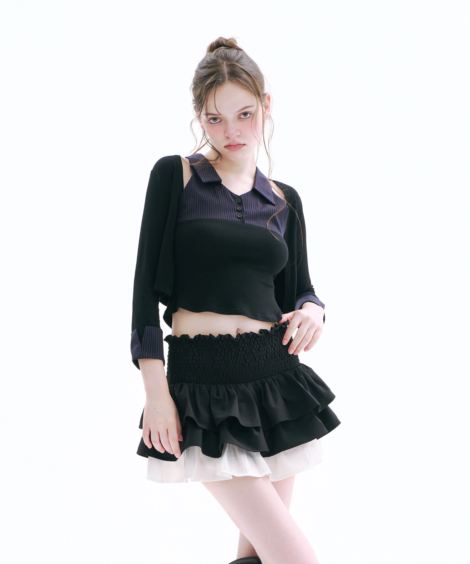 Layered Sleeveless Top & Bolero set (Navy)