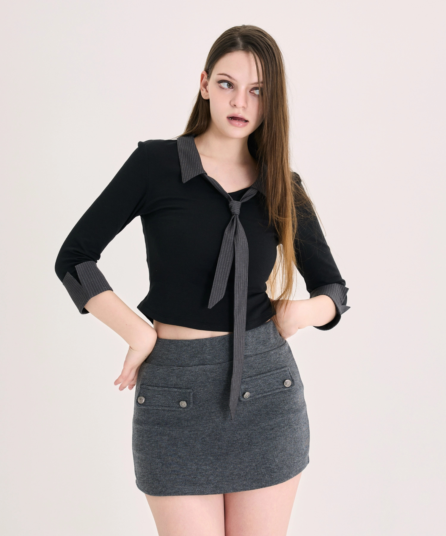 Layered Tie Shirt (Grey)