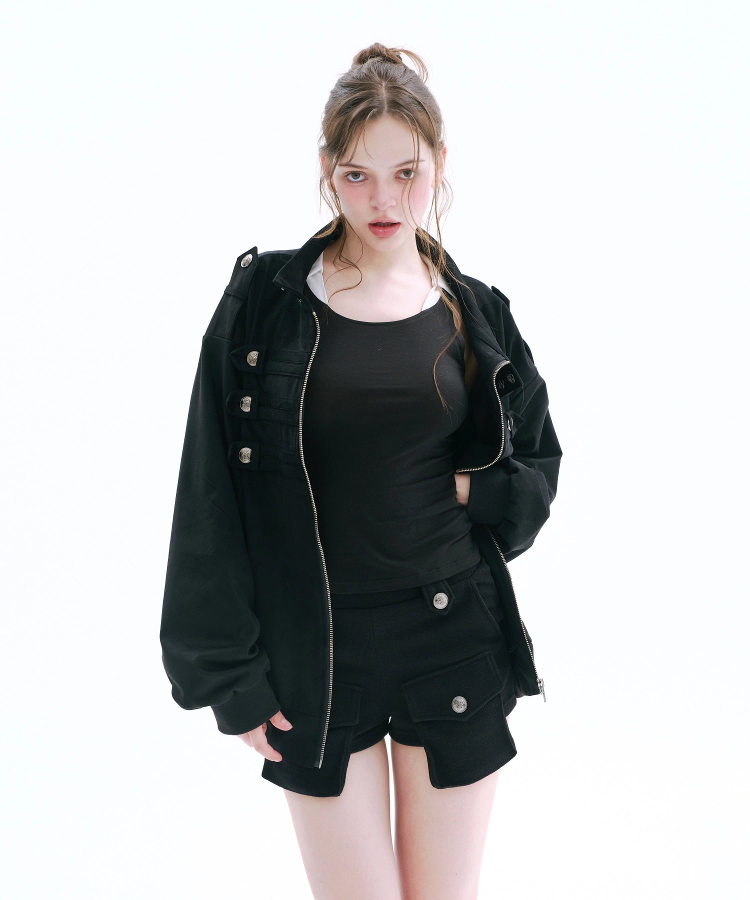 Stretch Button Pocket Shorts (Black)