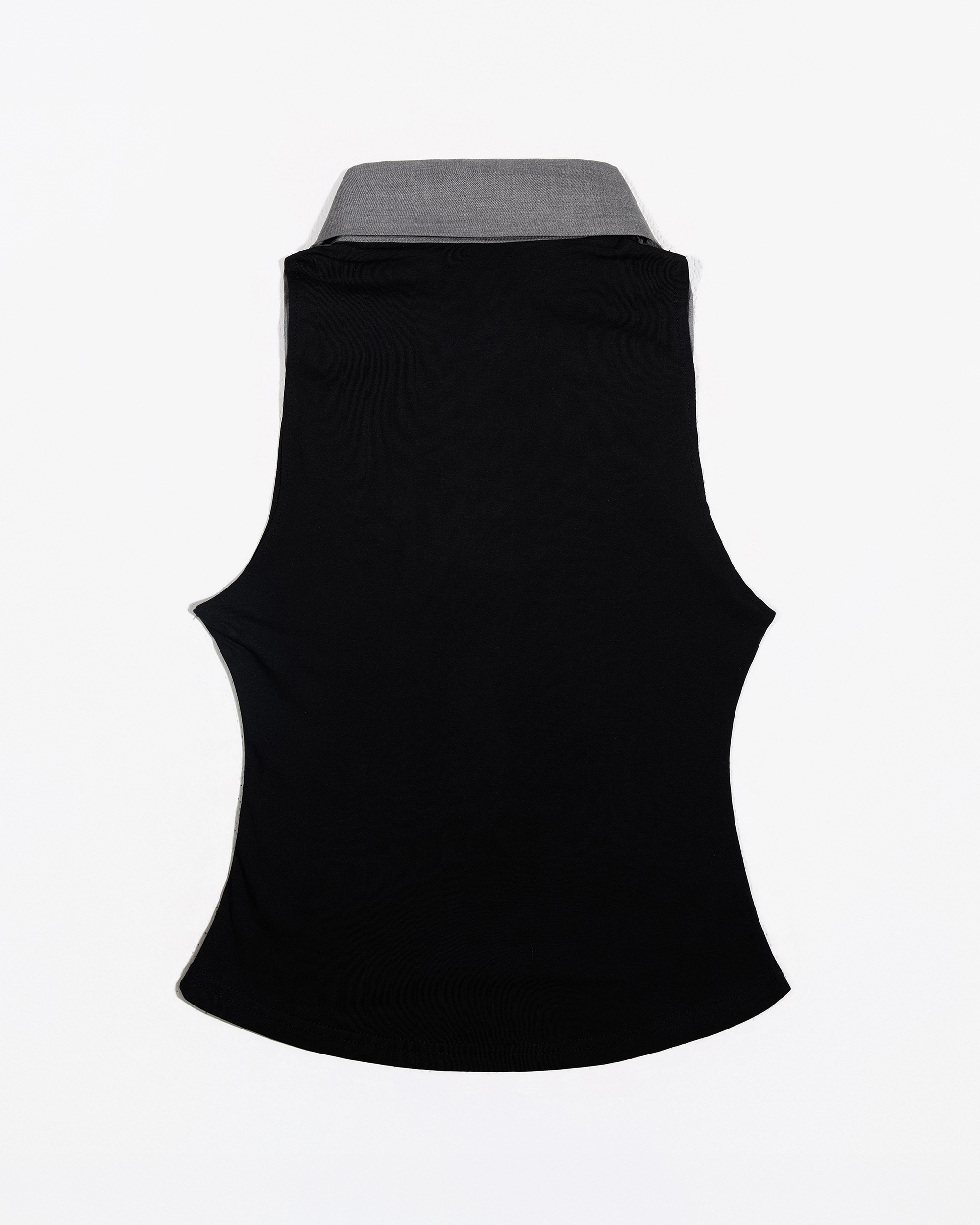 Layered Ribbon Collar Sleeveless Tee (Grey)