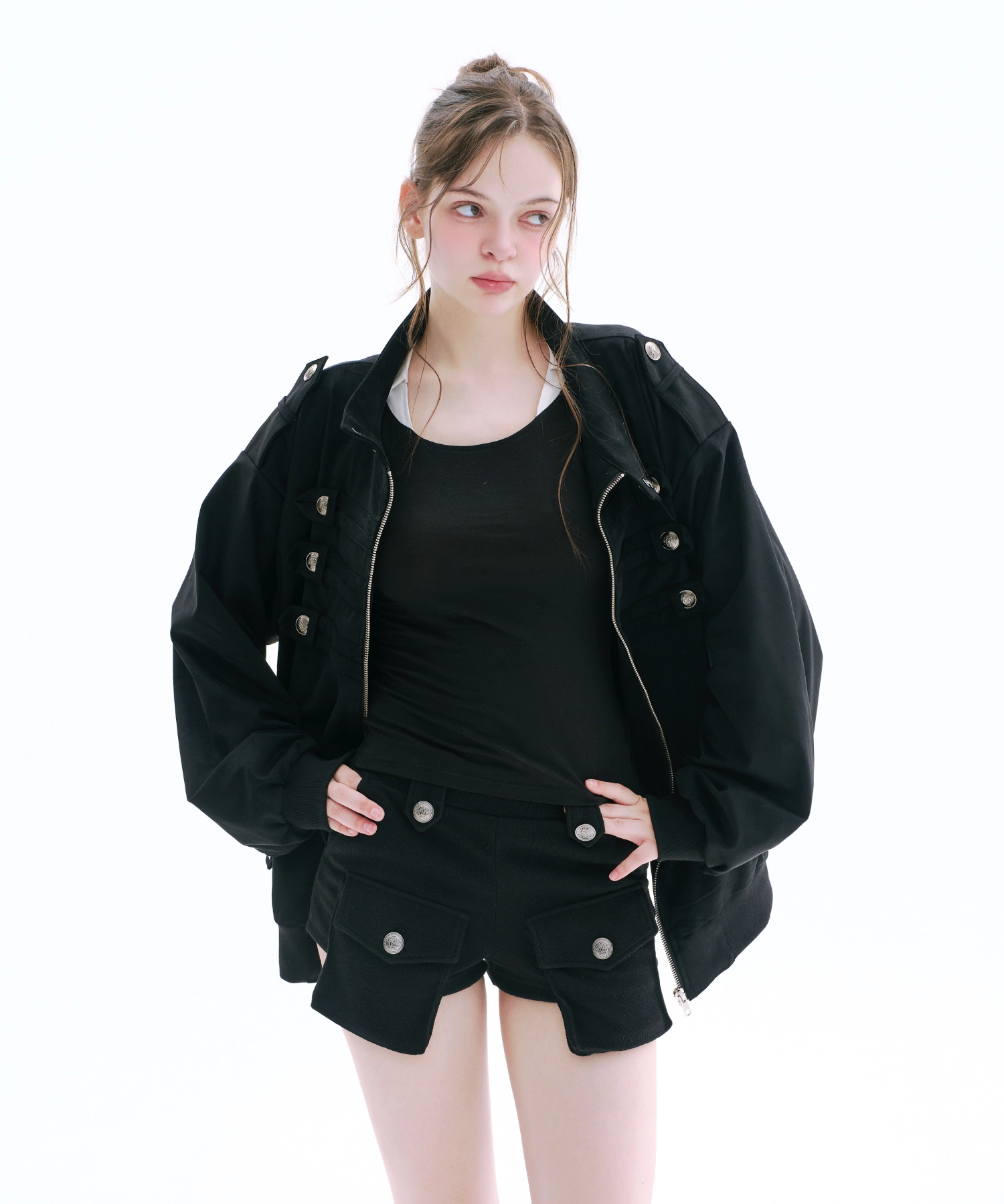 Stretch Button Pocket Shorts (Black)