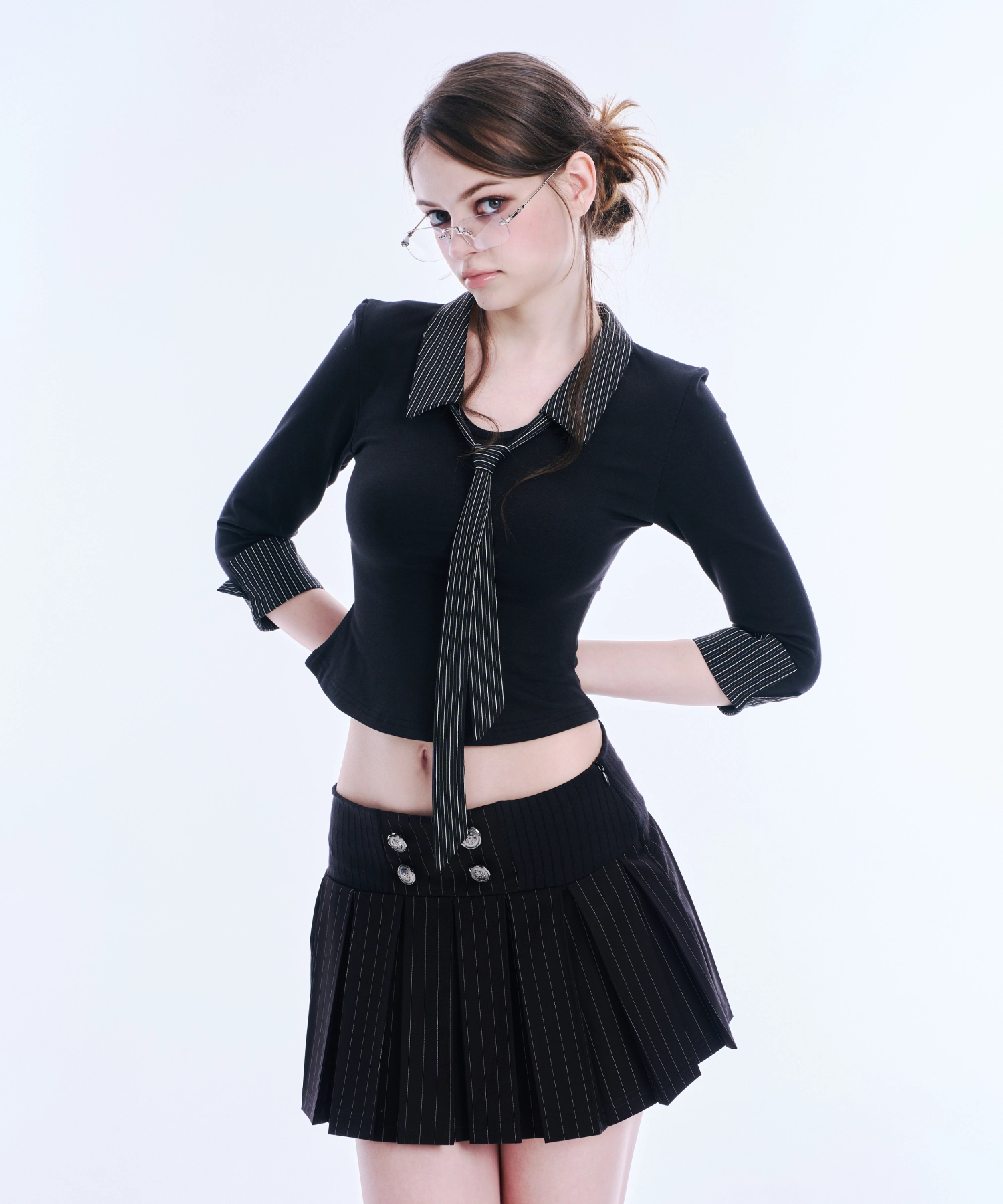 ARCMETHOD（アークメソッド）の「Layered Tie Shirt (Black)（Tops）」