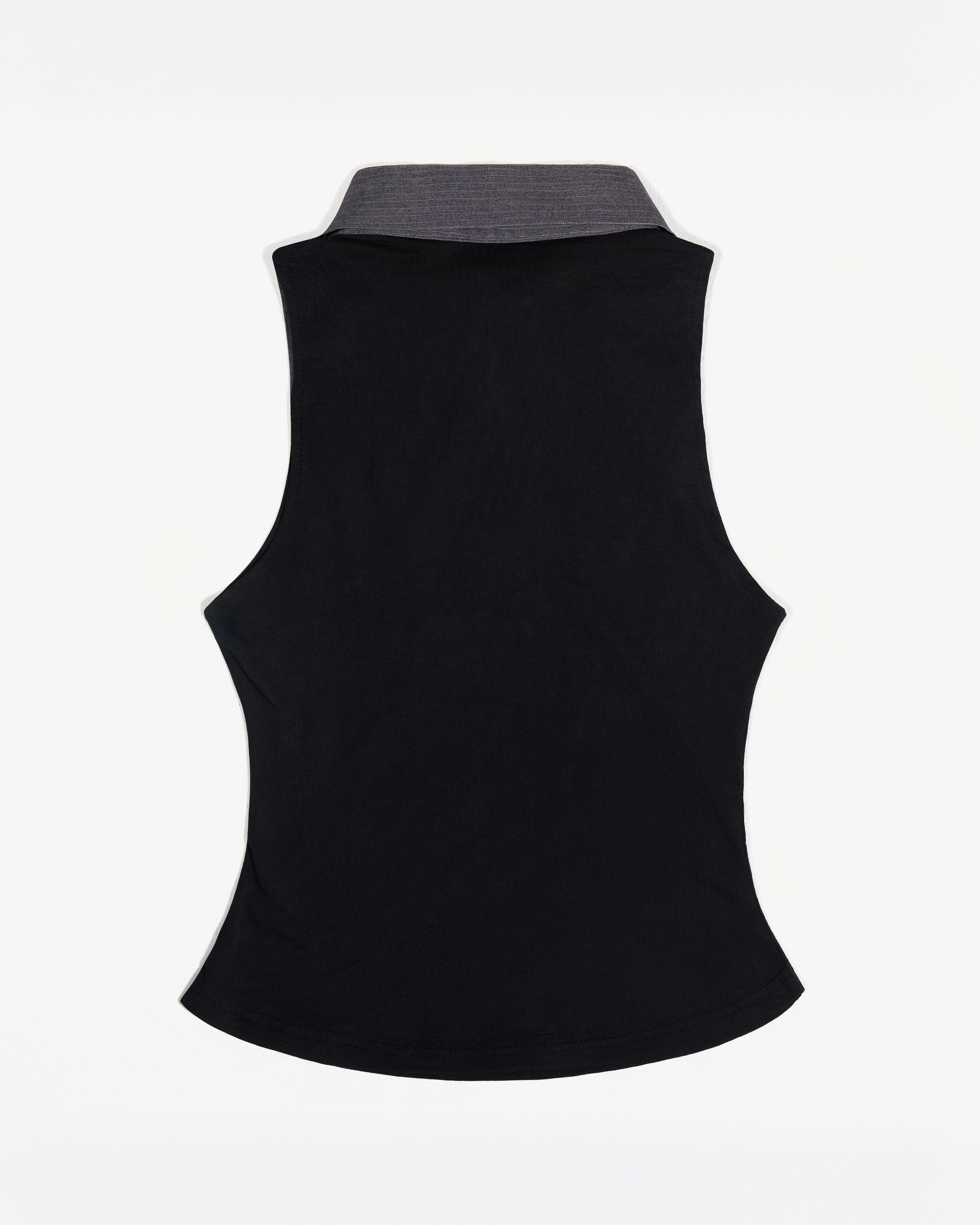 Layered Ribbon Collar Sleeveless Tee (Grey Stripe)
