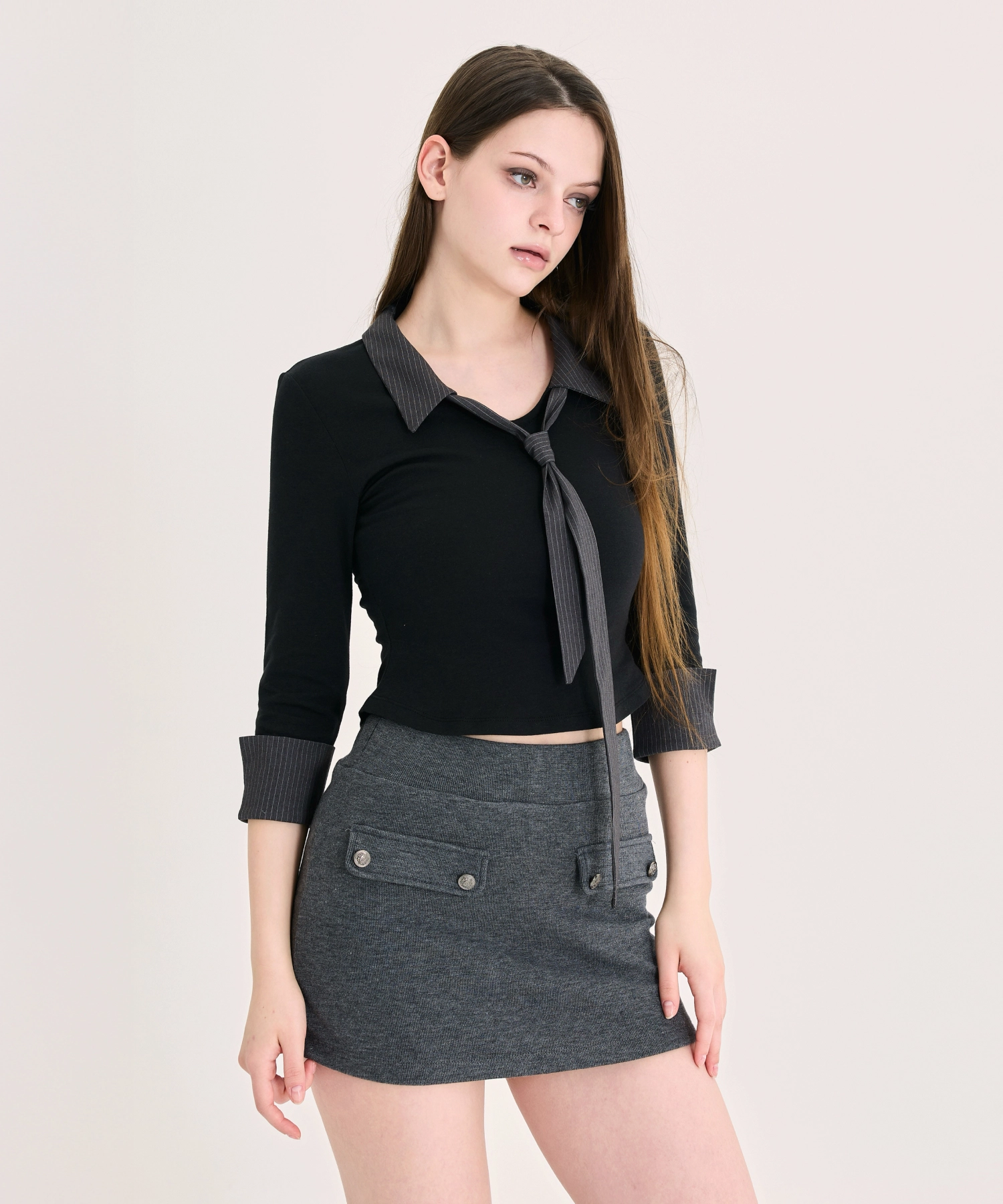 Layered Tie Shirt (Grey)