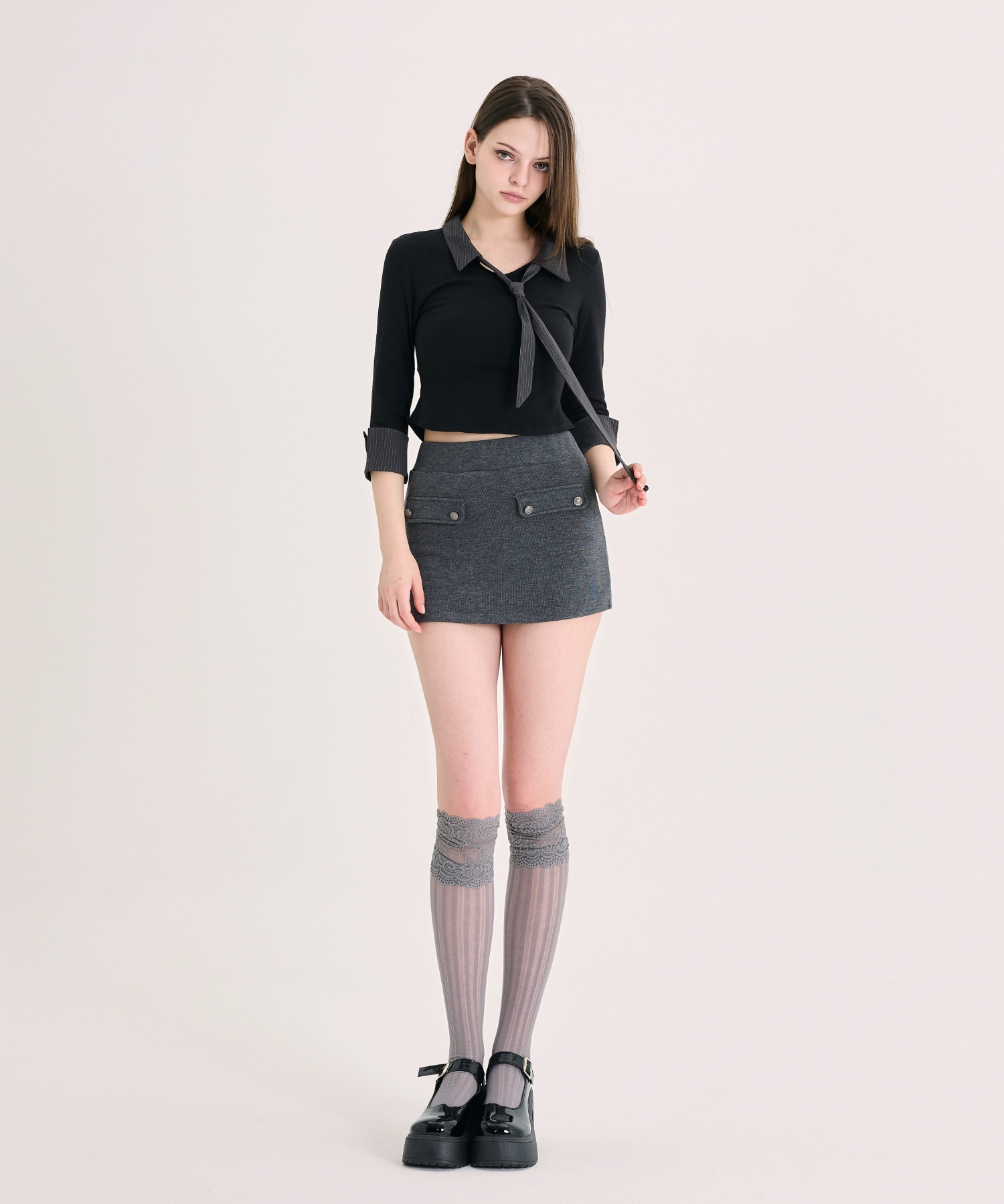 Layered Tie Shirt (Grey)