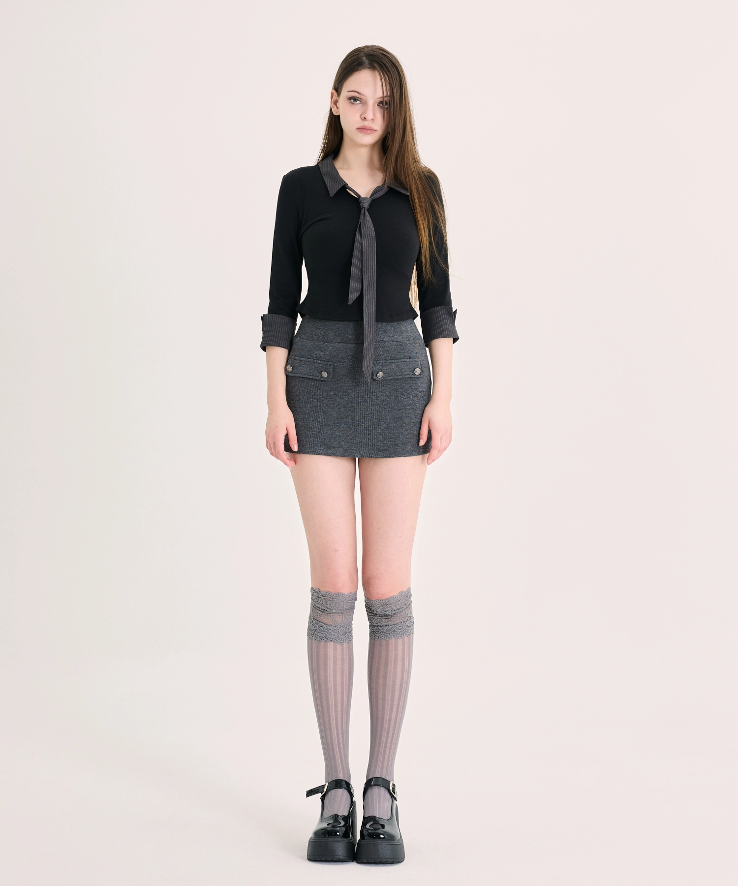 Layered Tie Shirt (Grey)