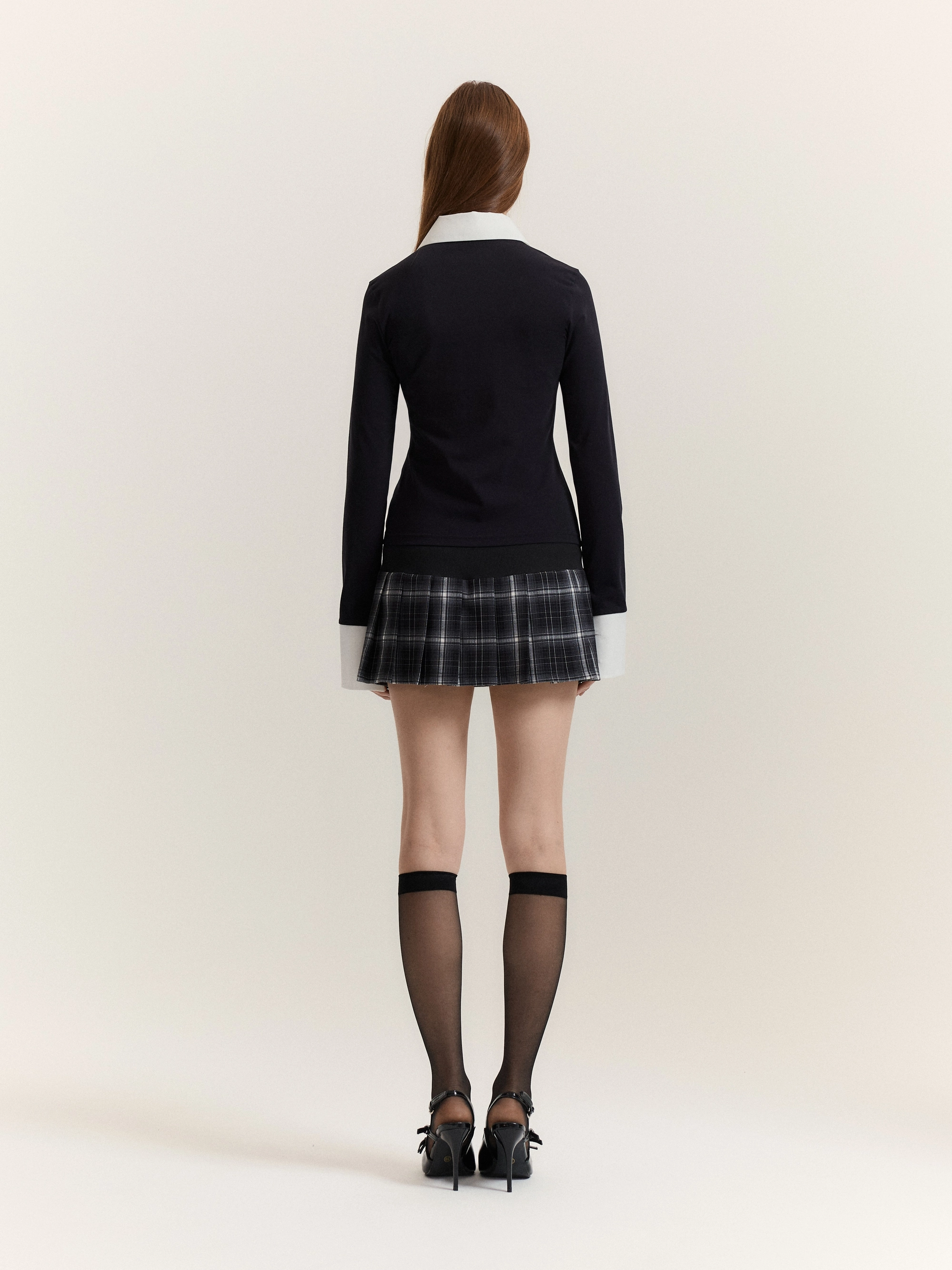 Classic Shirt-Layered Top (Black + White)