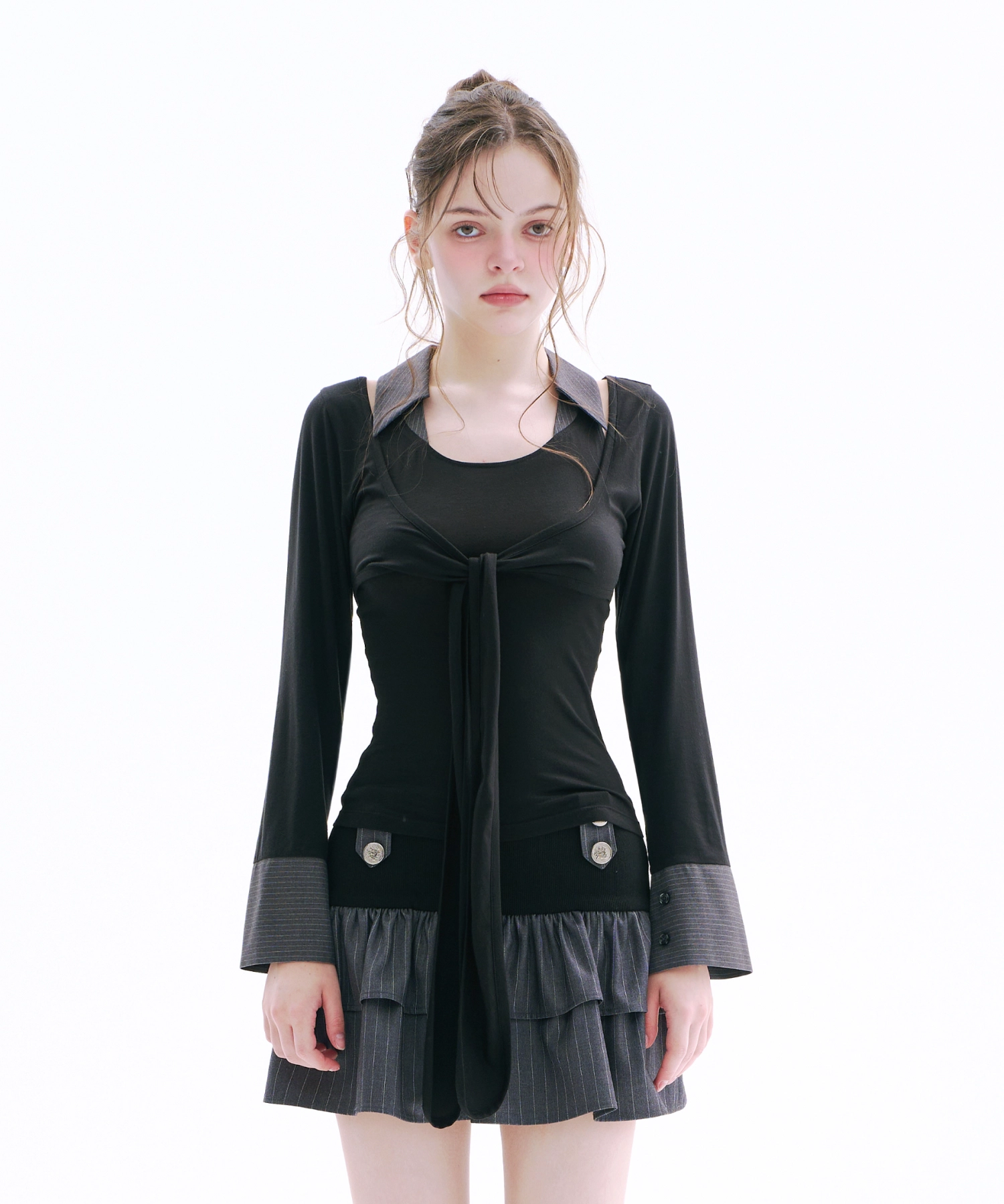Ellen Layered Bolero Set (Gray)